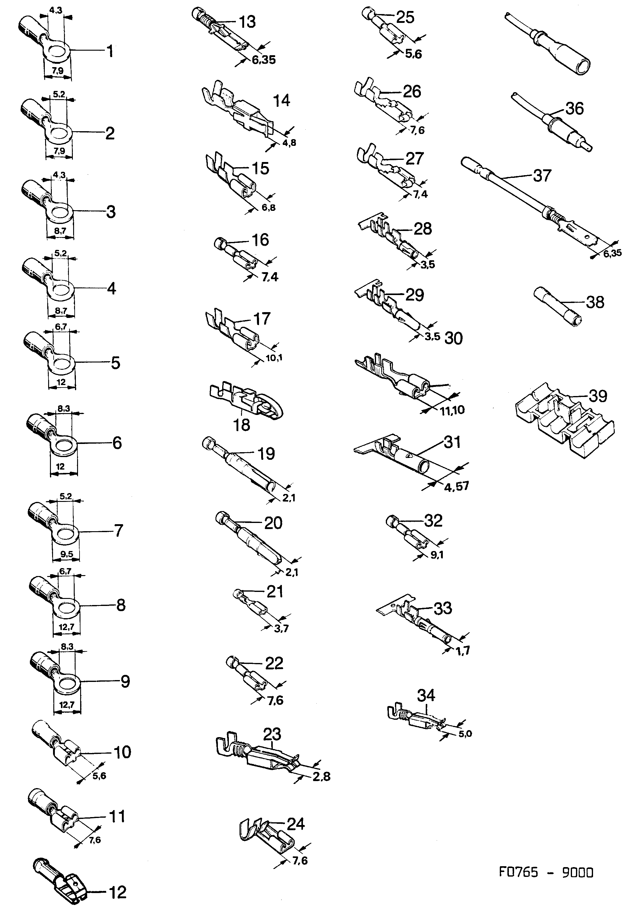 Saab 9000 Cable terminal diagram