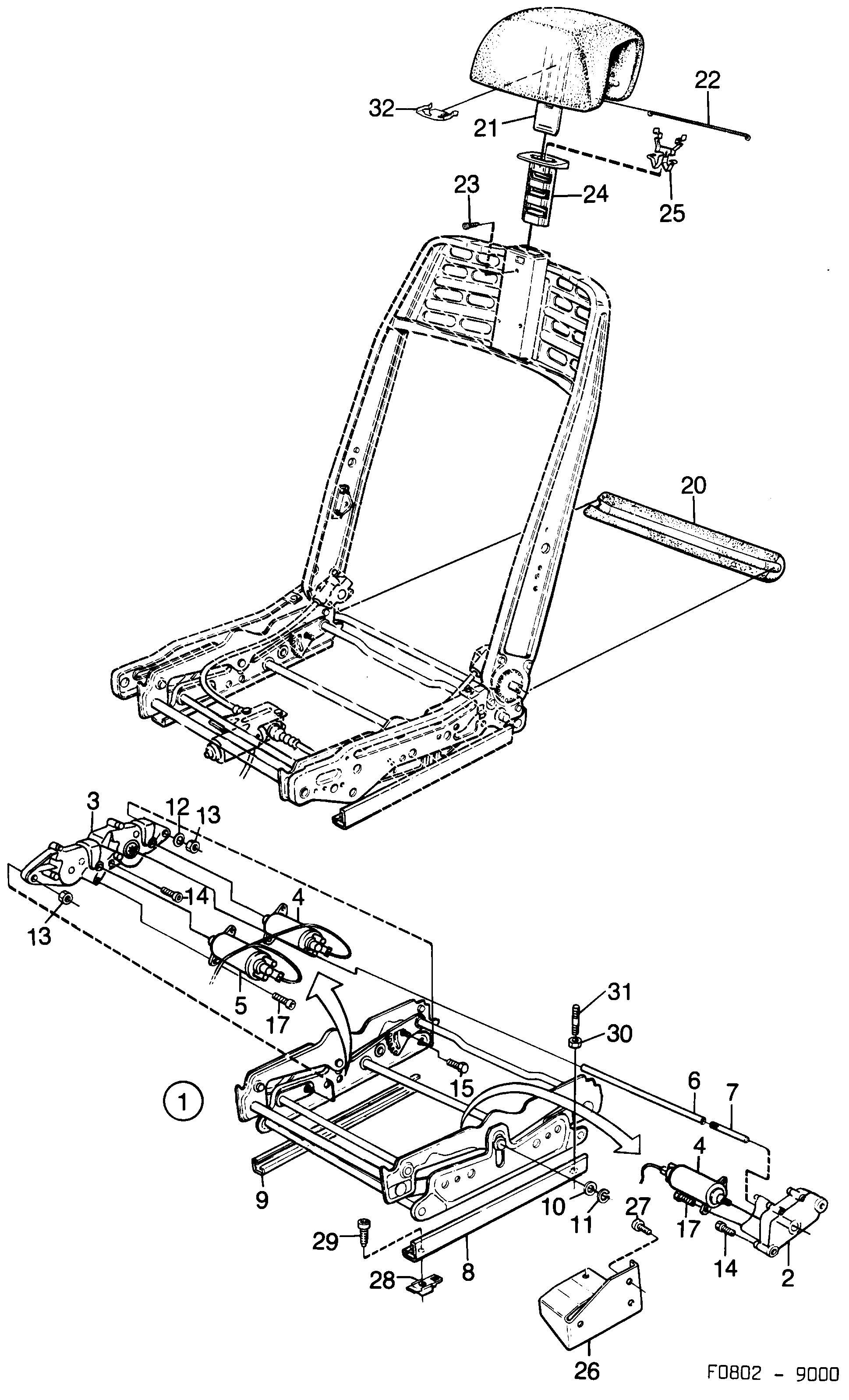 Saab 9000 Front seats Part 3 Electrically adjust diagram