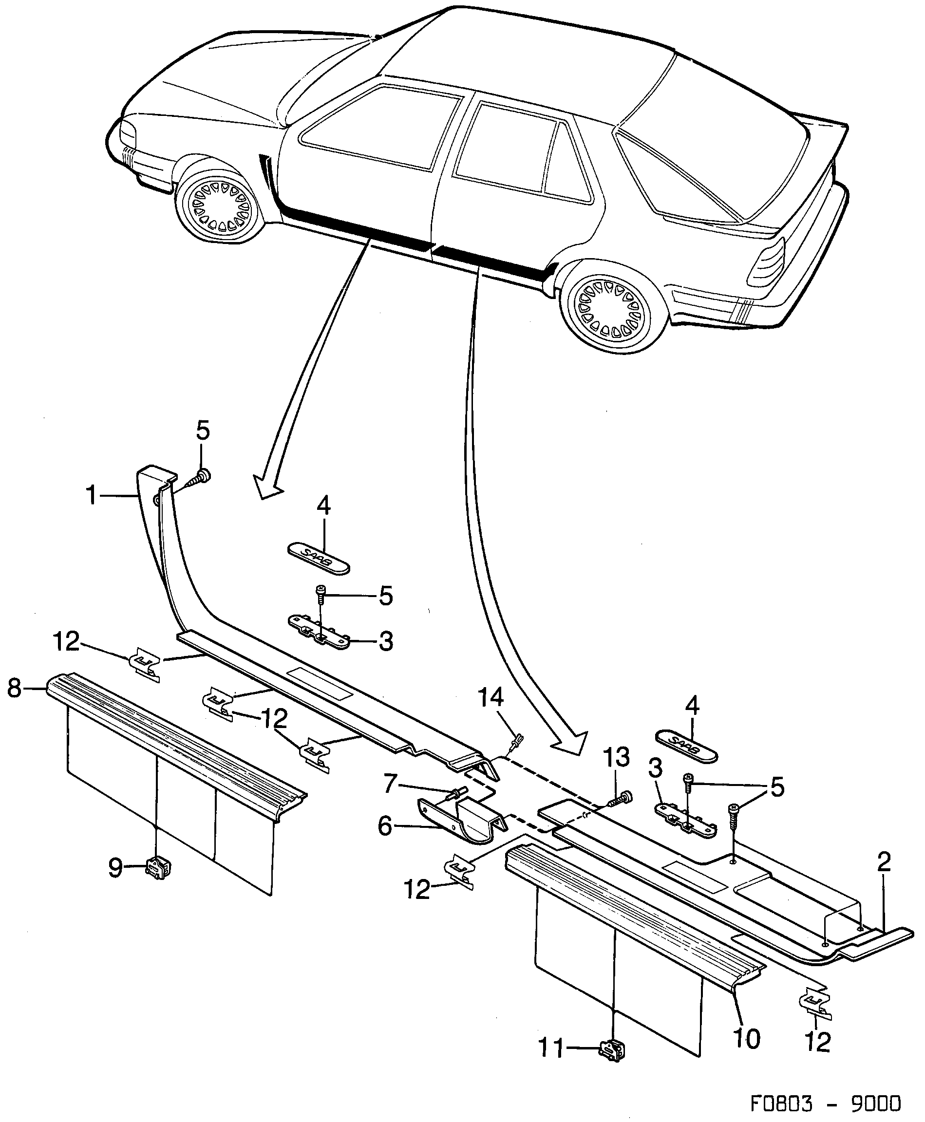 Saab 9000 Scuff plate protector diagram