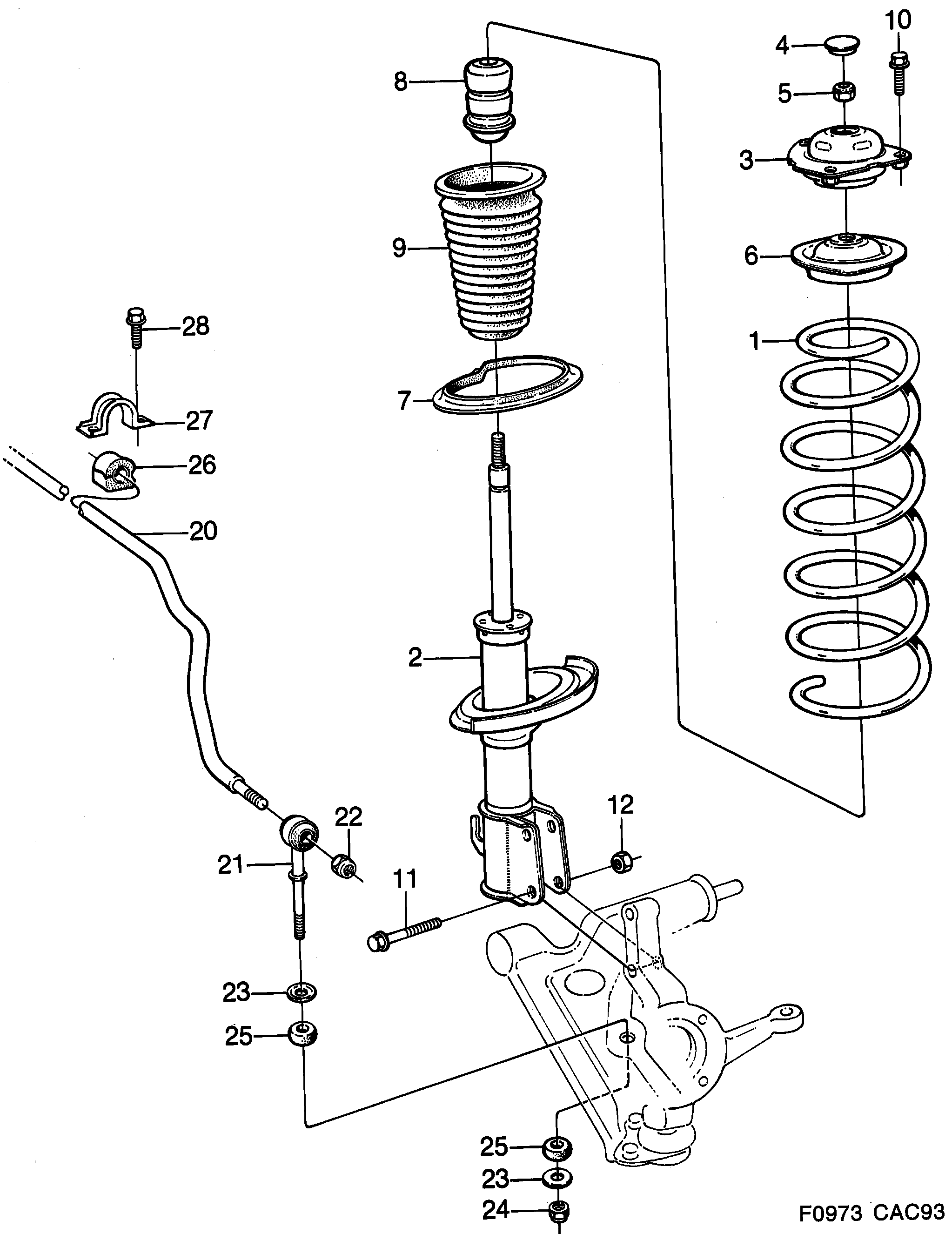 Saab 9000 Front suspension diagram