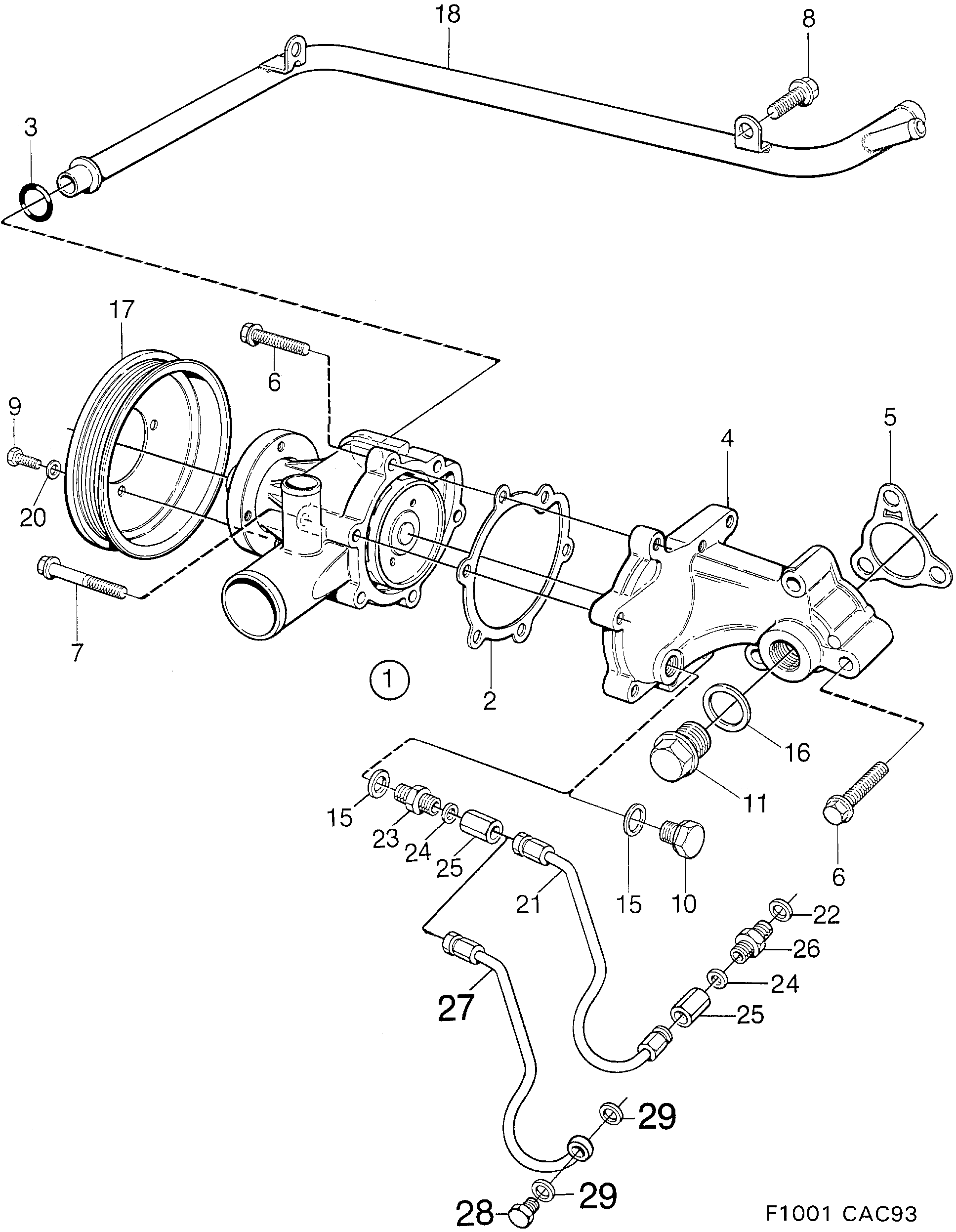 Saab 9000 Coolant pump diagram