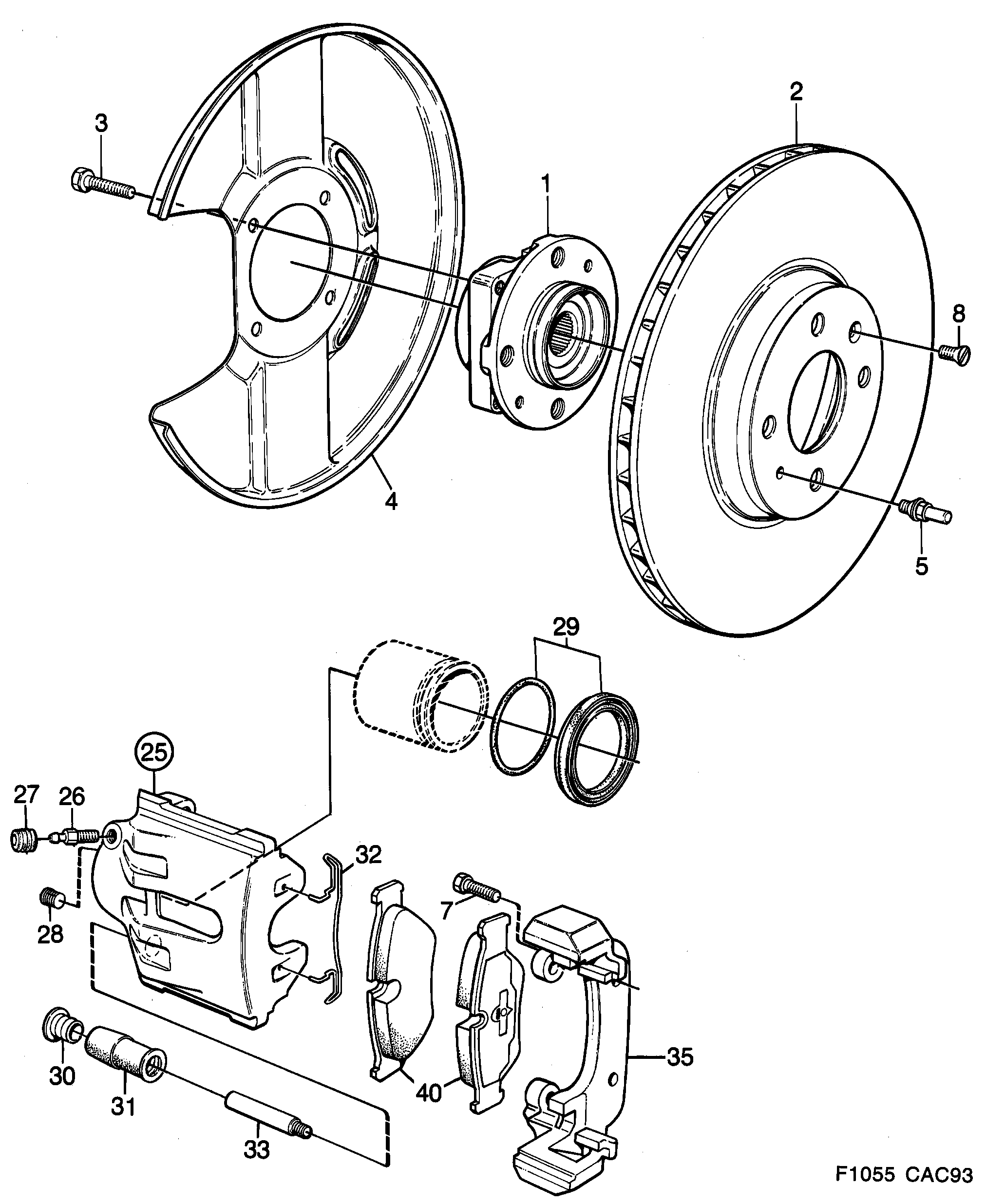 Saab 9000 Front wheel brake diagram