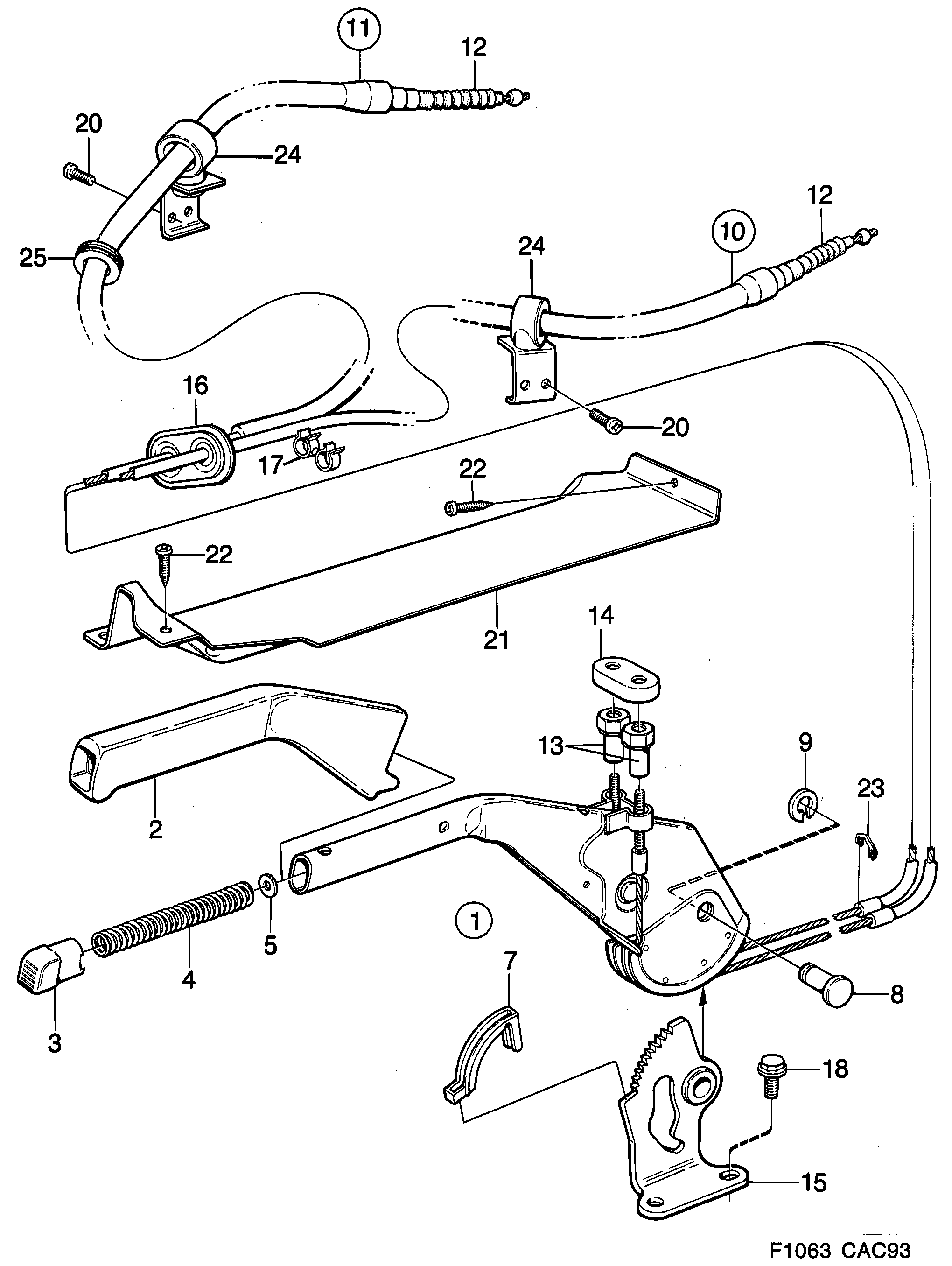 Saab 9000 Parking brake system diagram