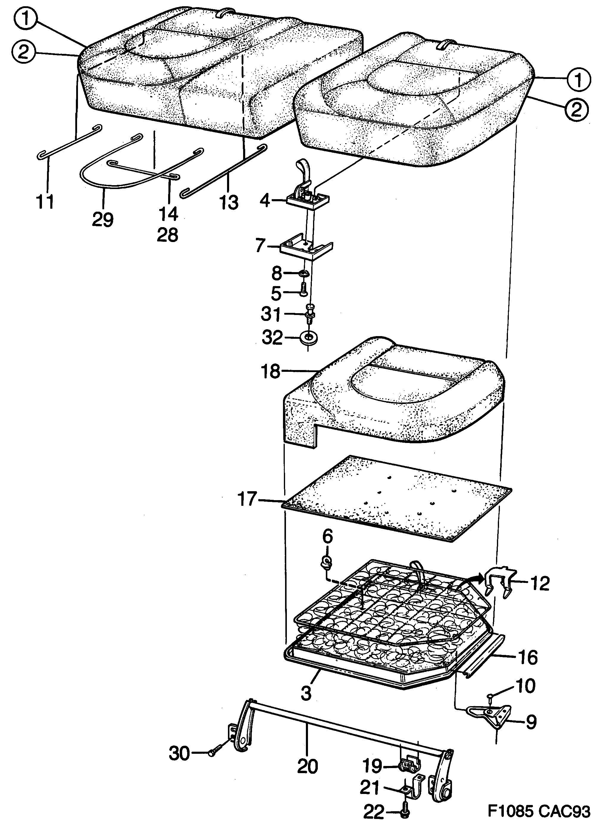Saab 9000 Rear seat Seat cushion diagram