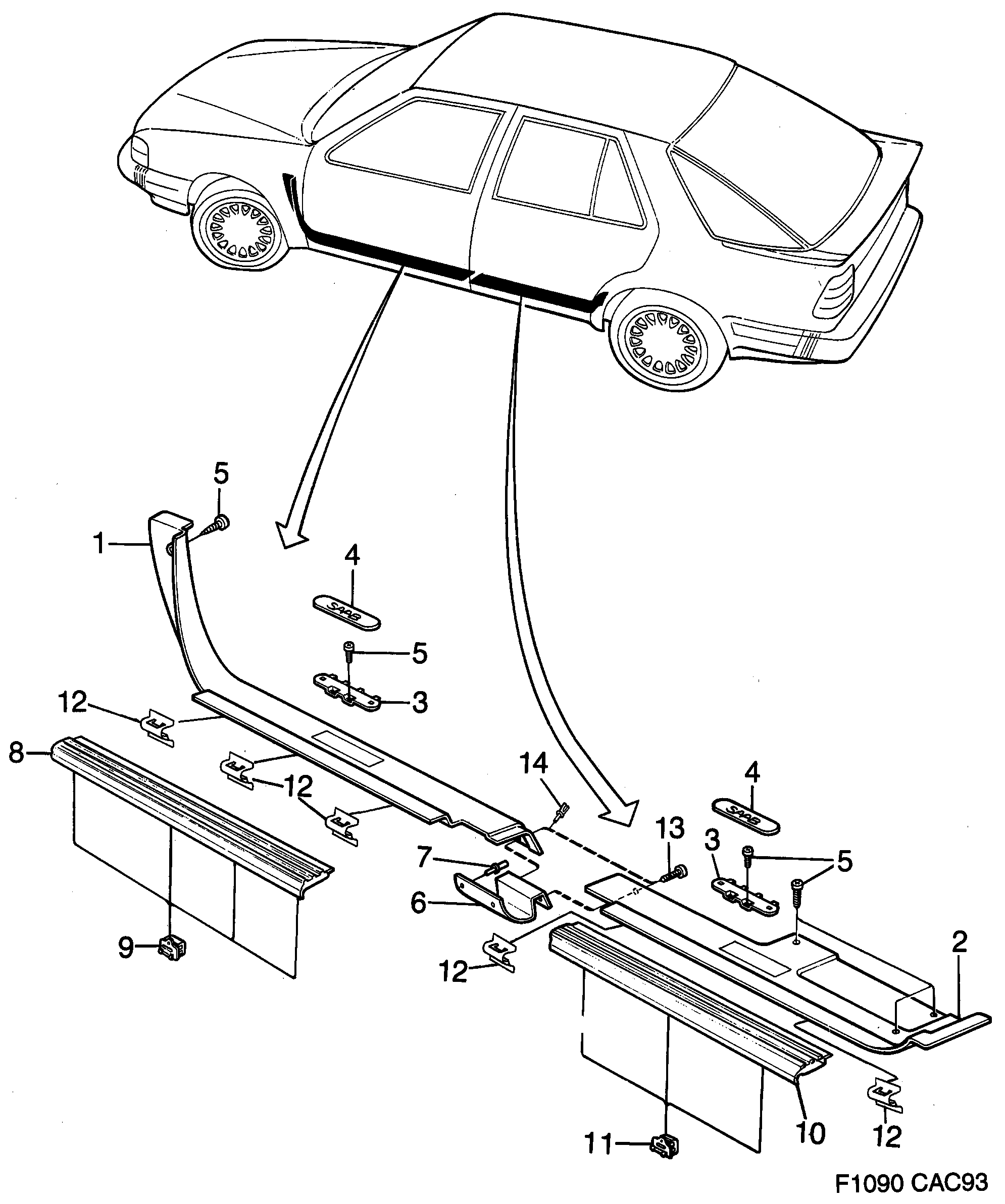 Saab 9000 Scuff plate protector diagram