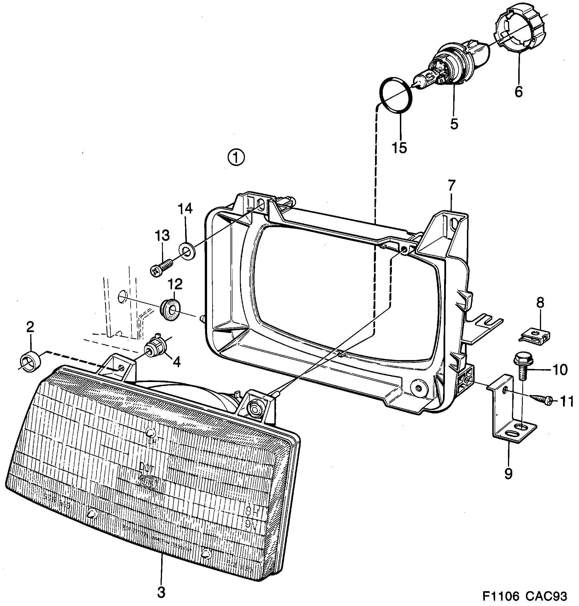 Saab 9000 Headlamp, sealed beam diagram