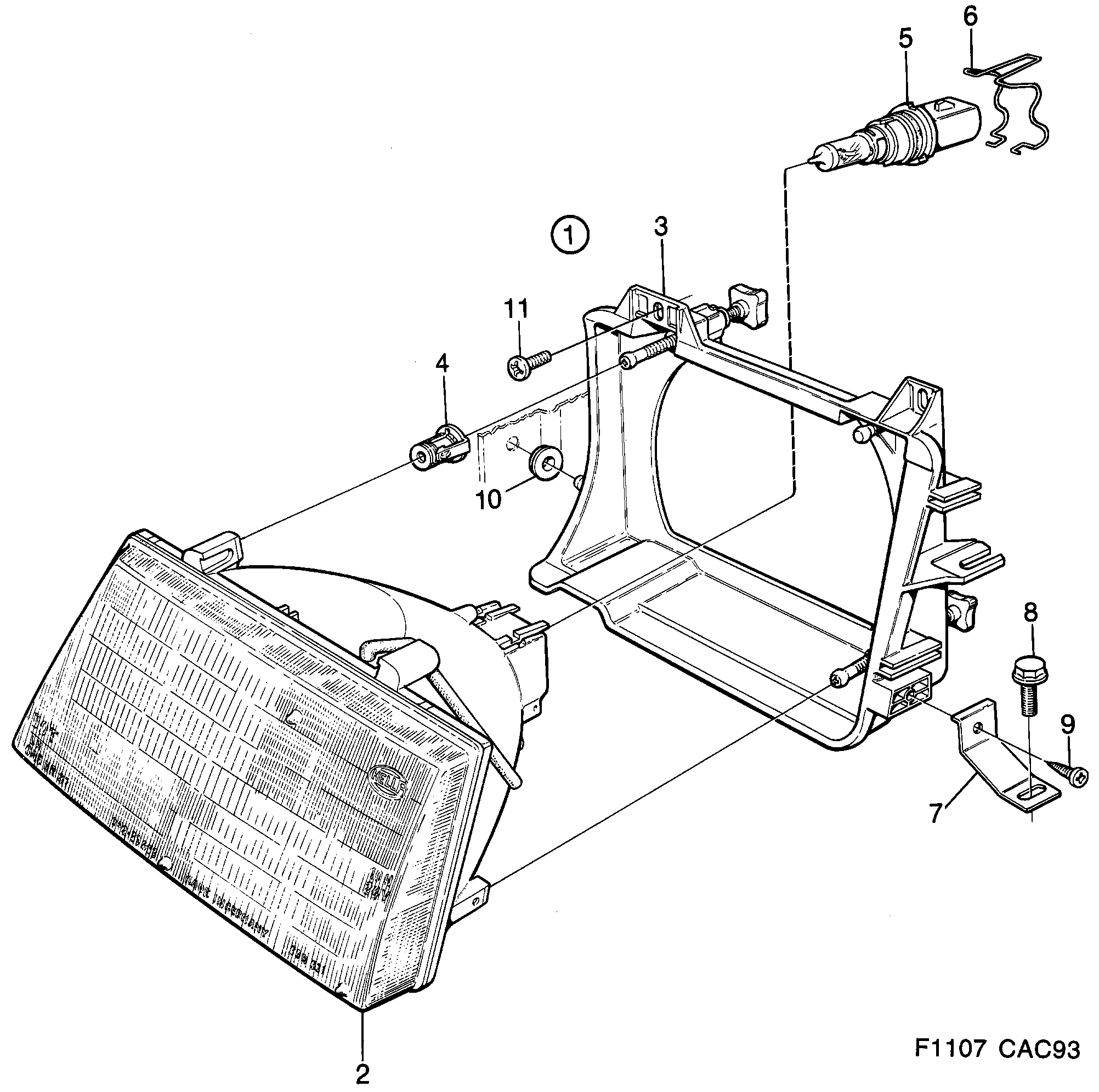 Saab 9000 Headlamp, sealed beam diagram