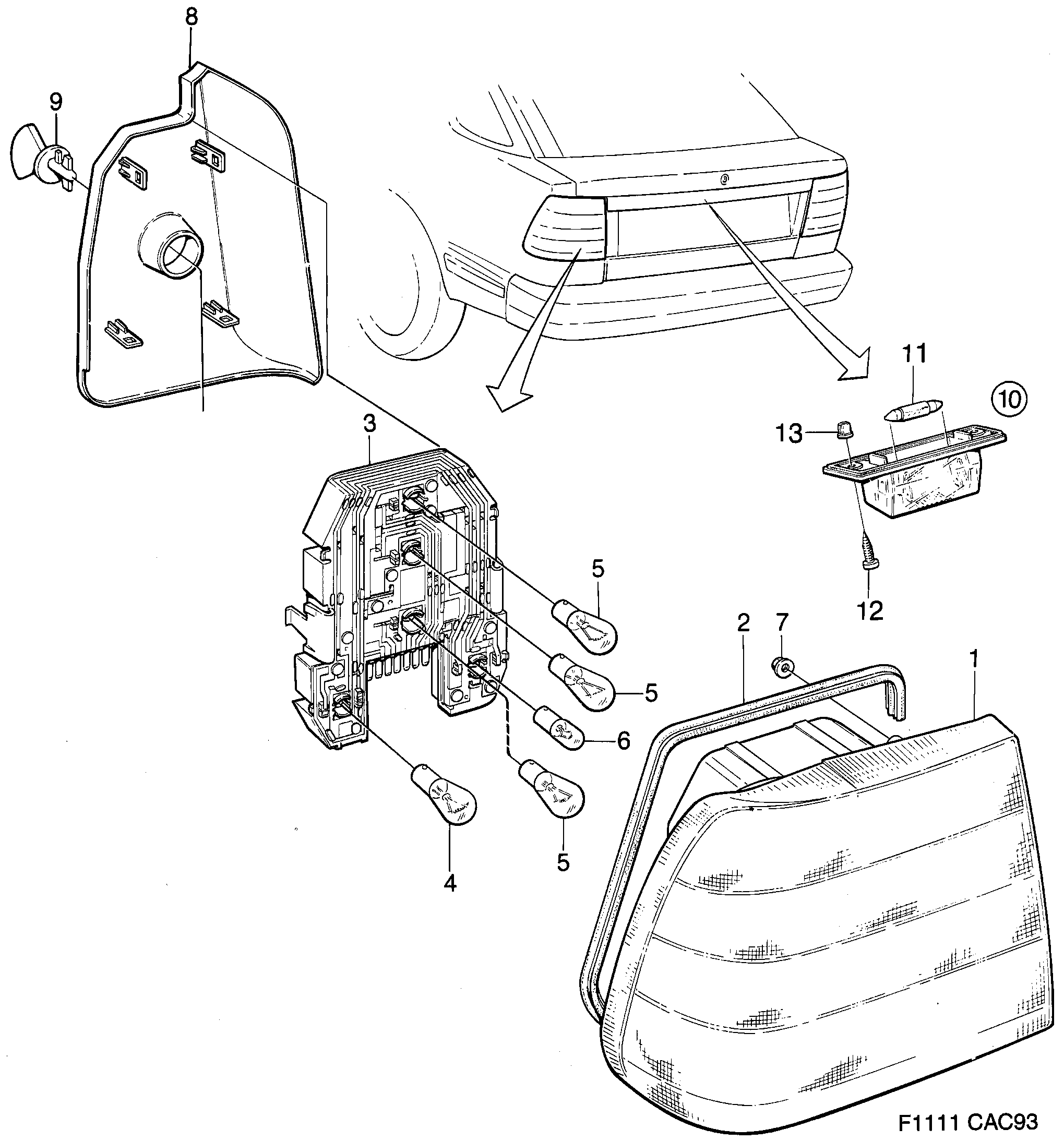Saab 9000 Tail light diagram