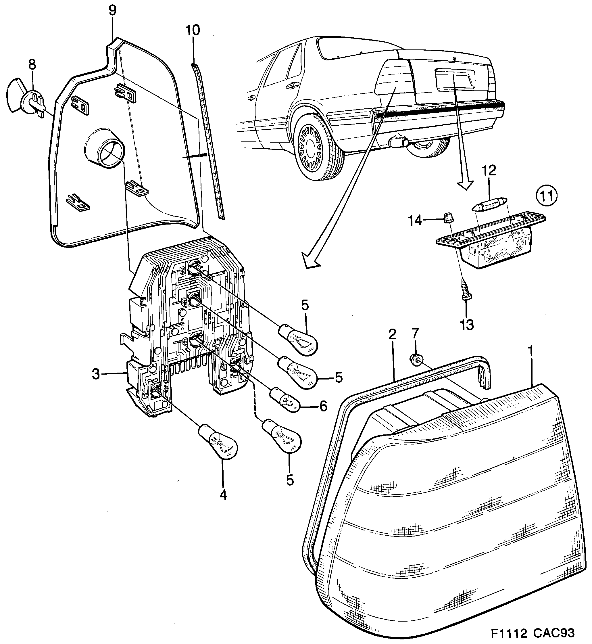 Saab 9000 Tail light diagram