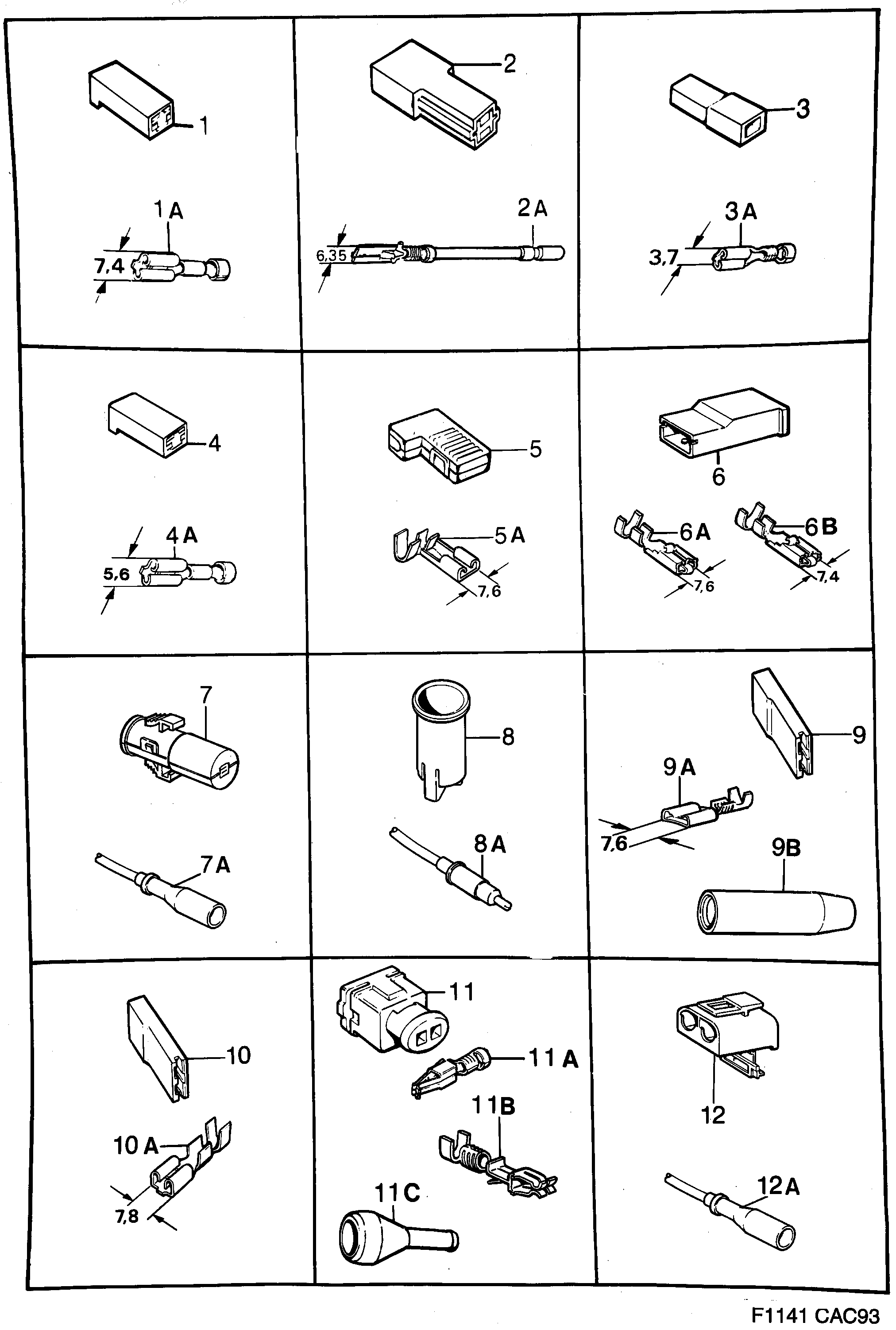 Saab 9000 Connector housing etc diagram