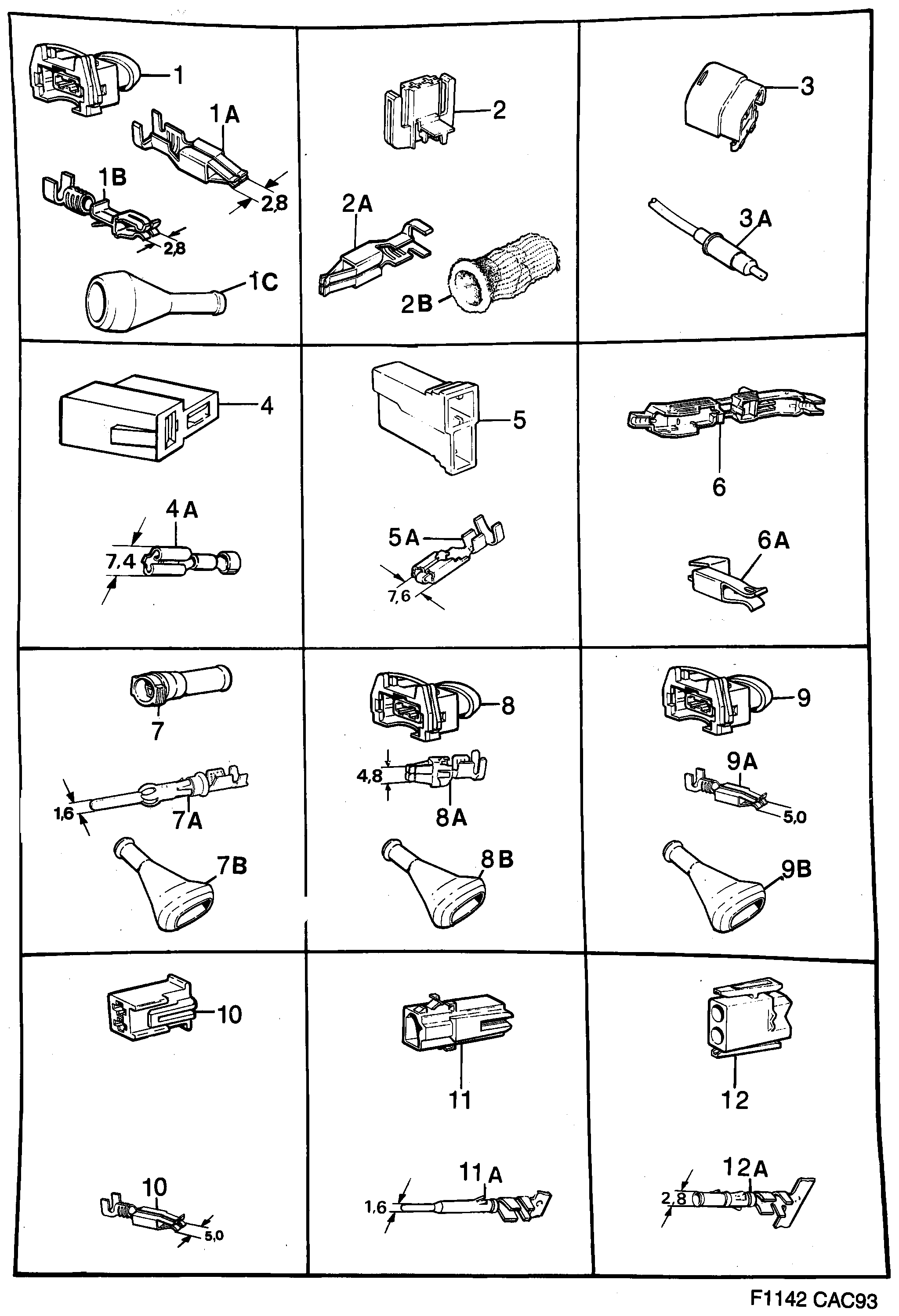 Saab 9000 Connector housing etc diagram
