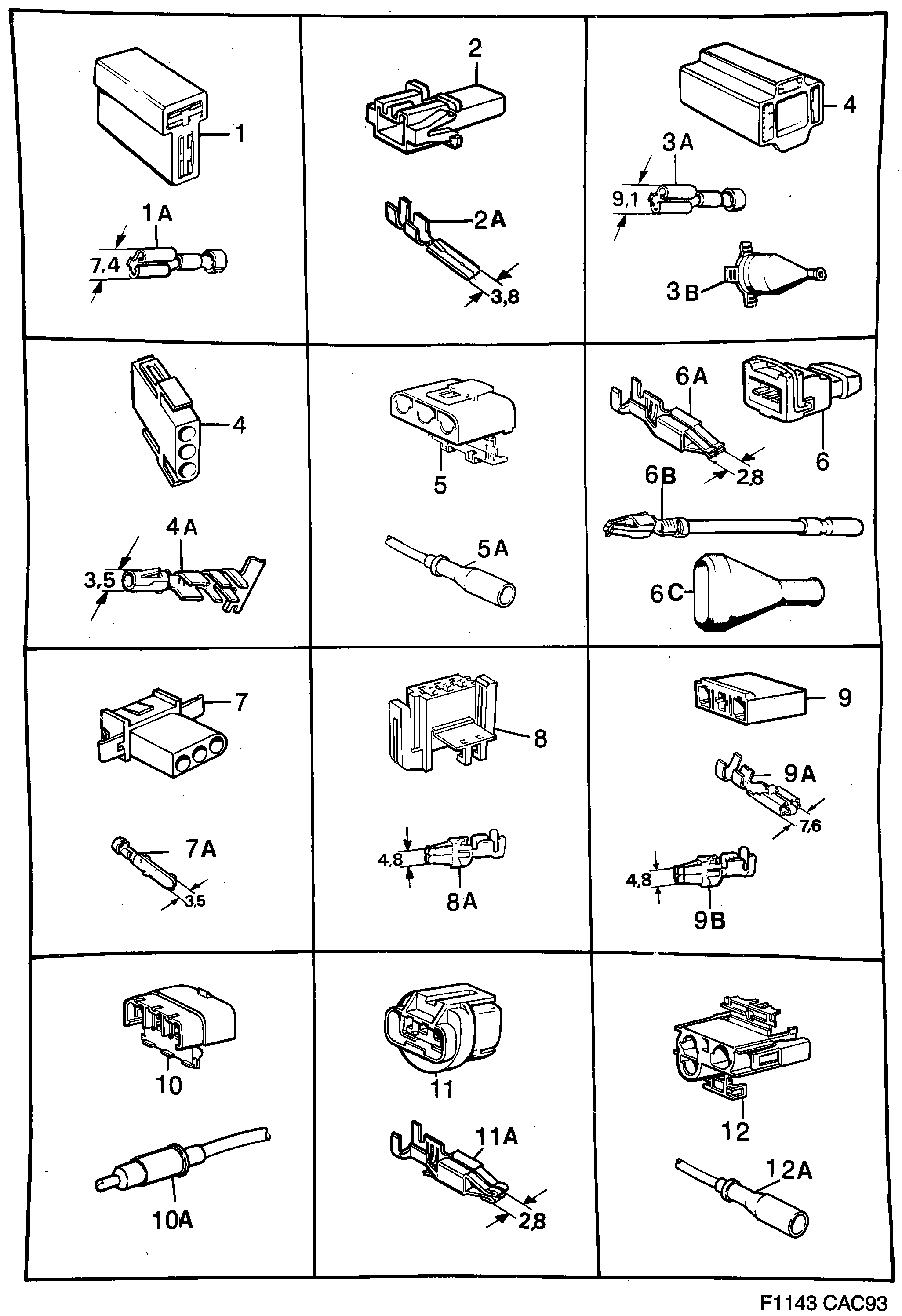Saab 9000 Connector housing etc diagram