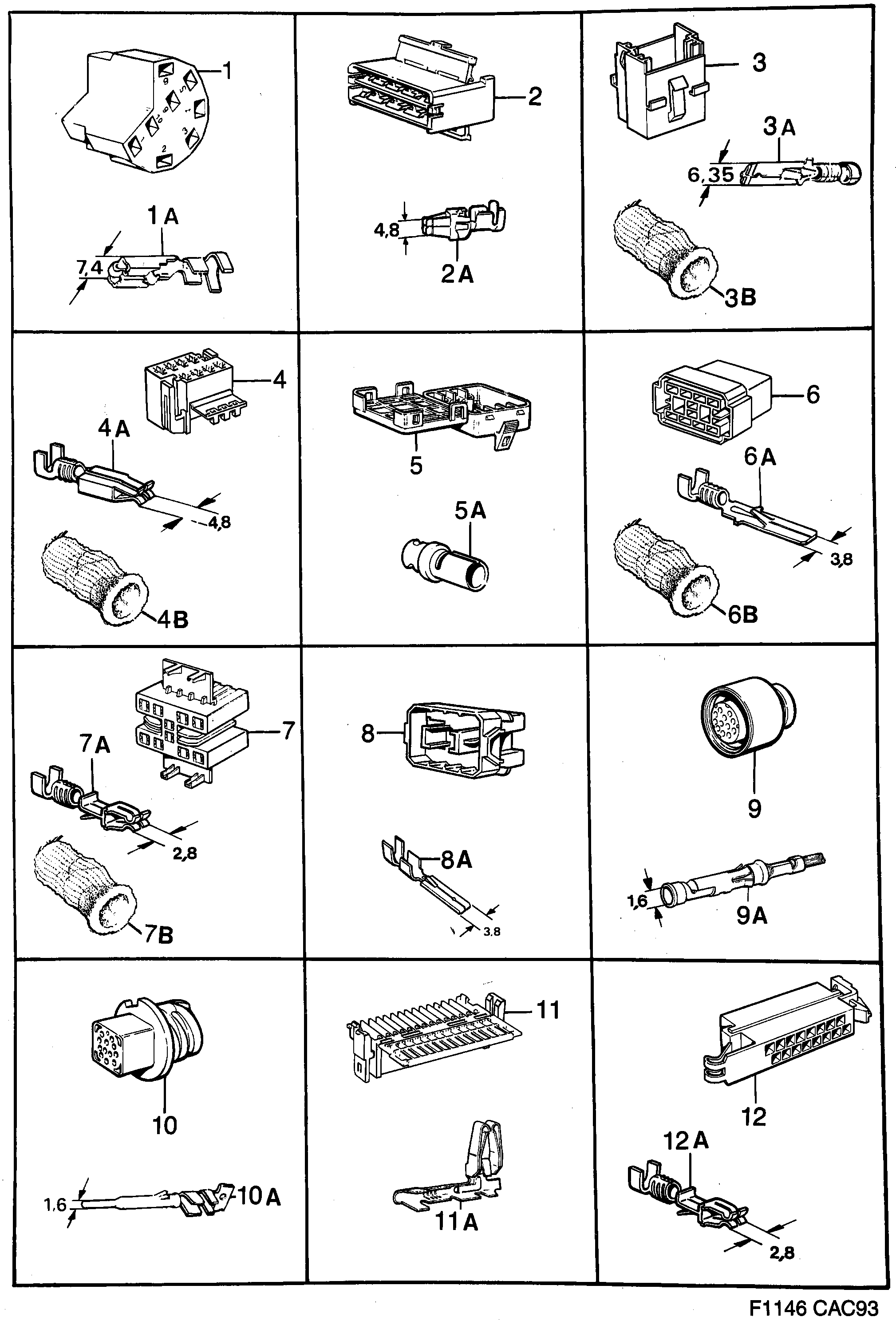 Saab 9000 Connector housing etc diagram
