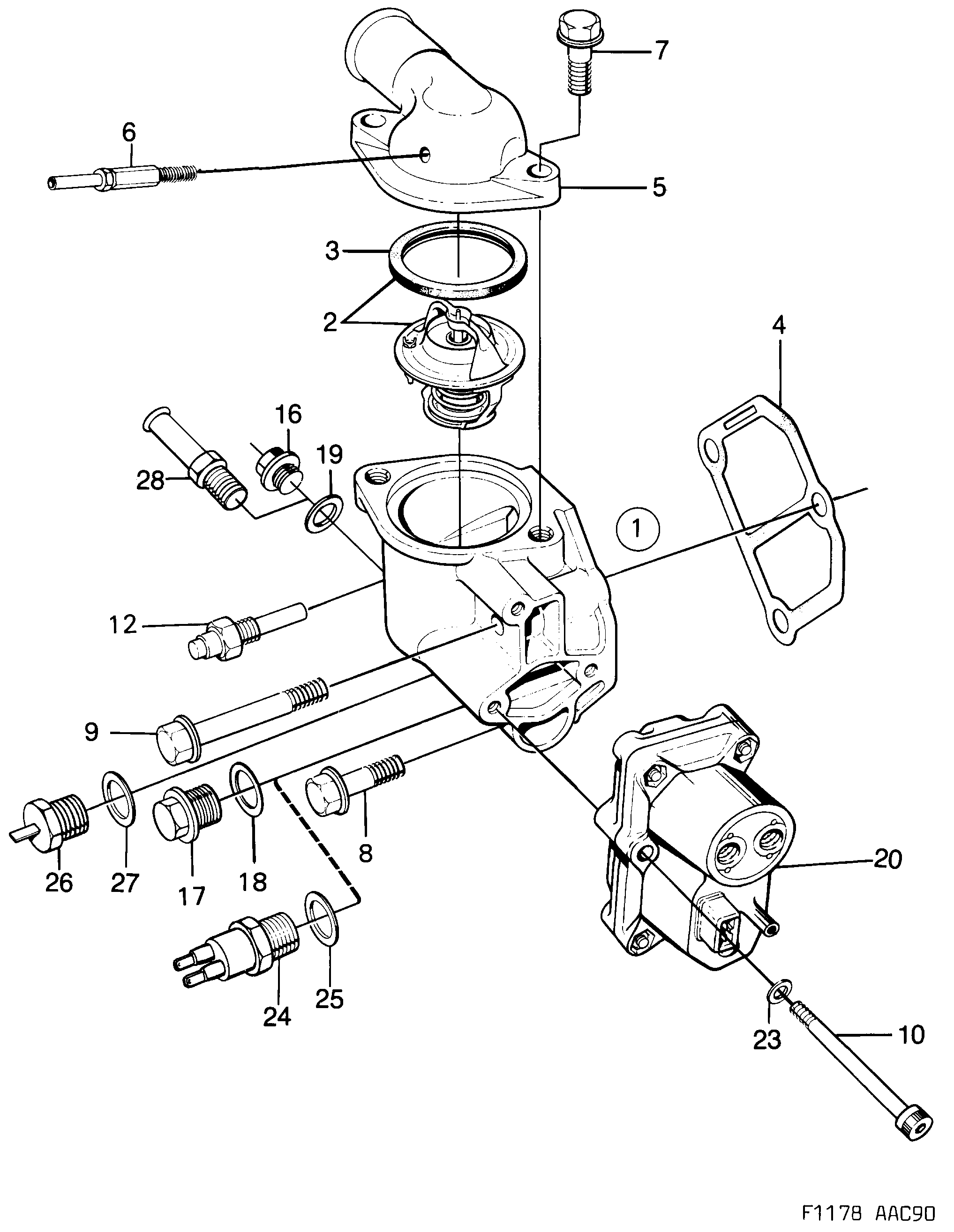 Saab 900 Thermostat, etc diagram
