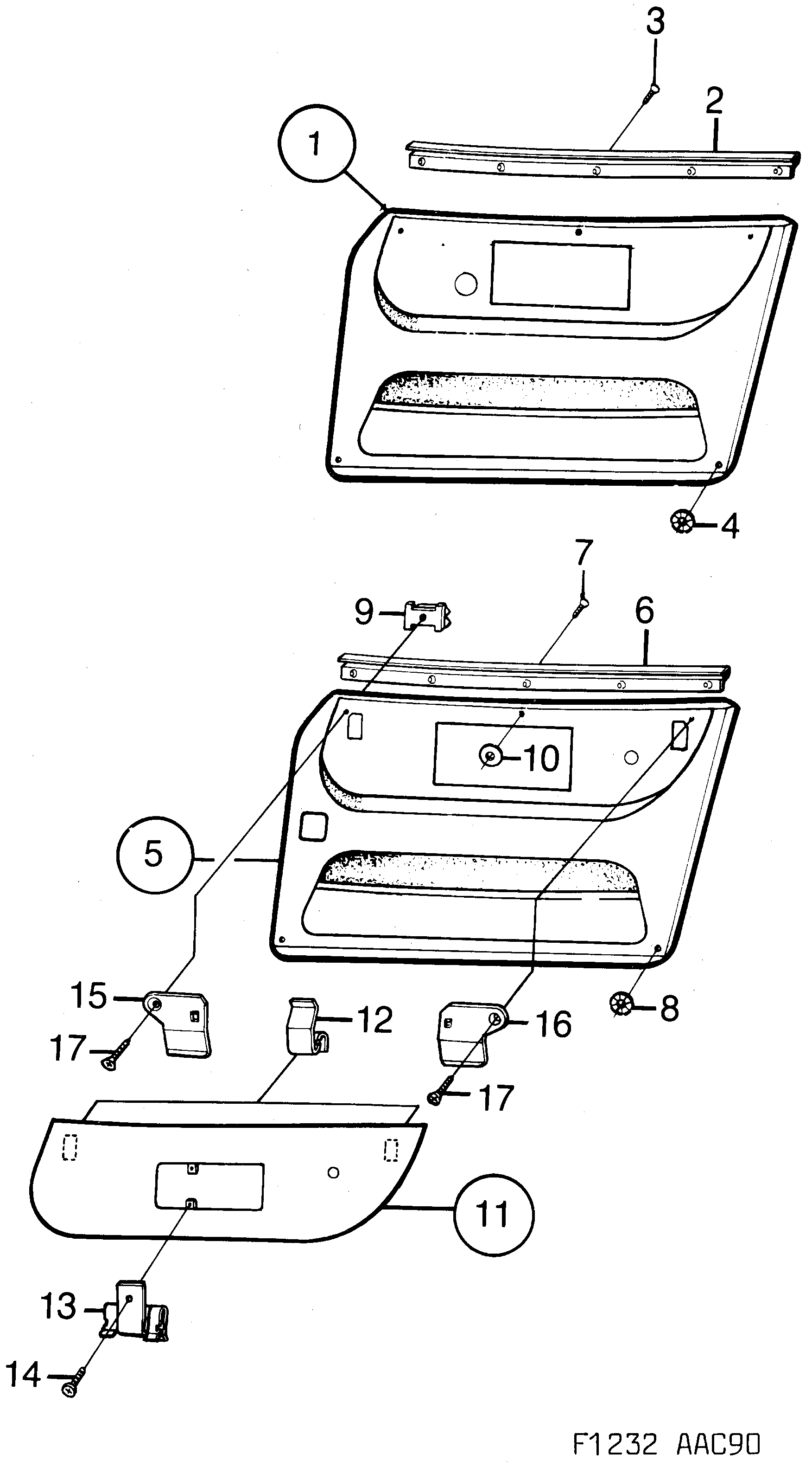 Saab 900 Door panel Front diagram