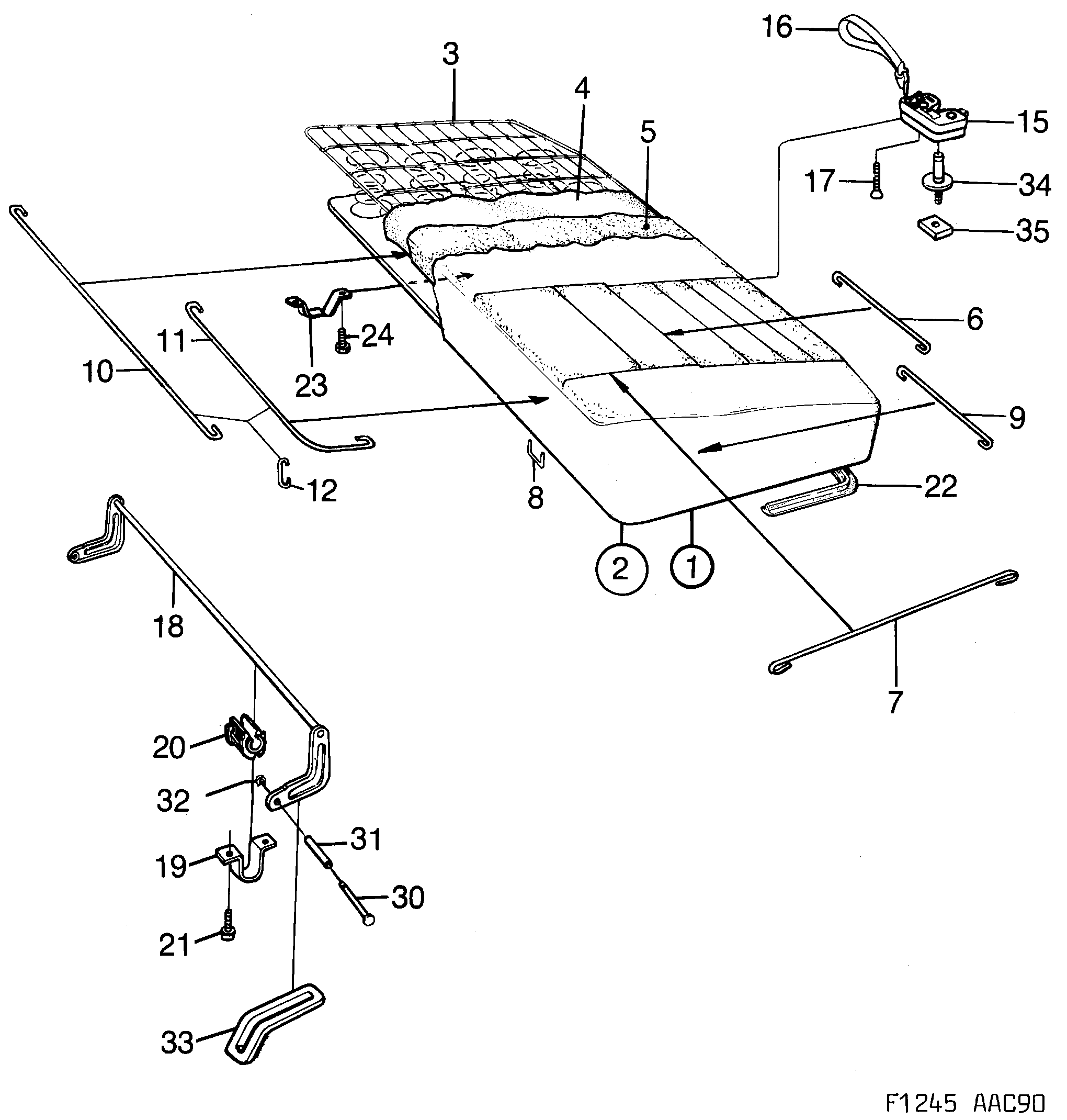 Saab 900 Rear seat Seat cushion diagram