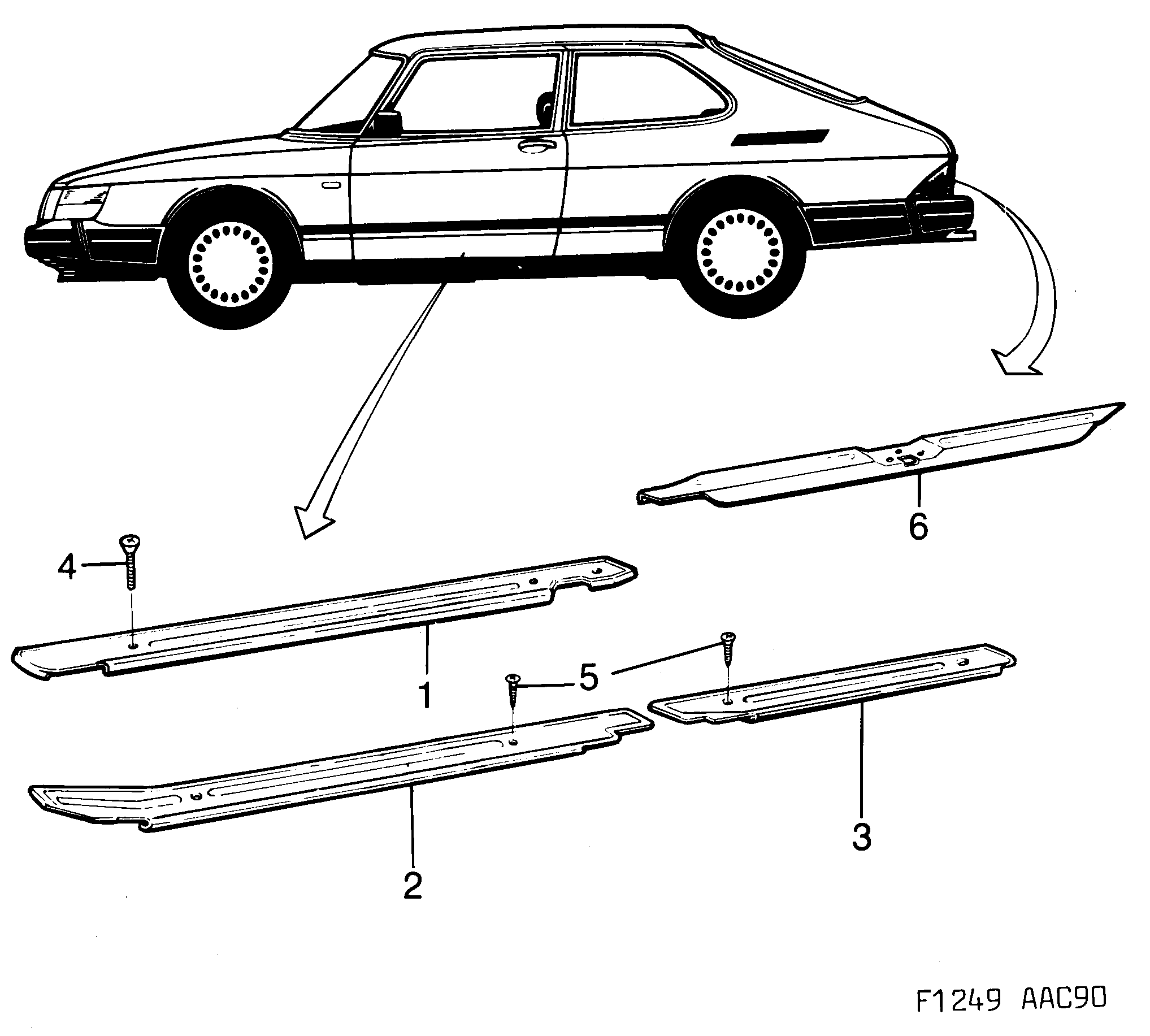 Saab 900 Scuff plate protector diagram