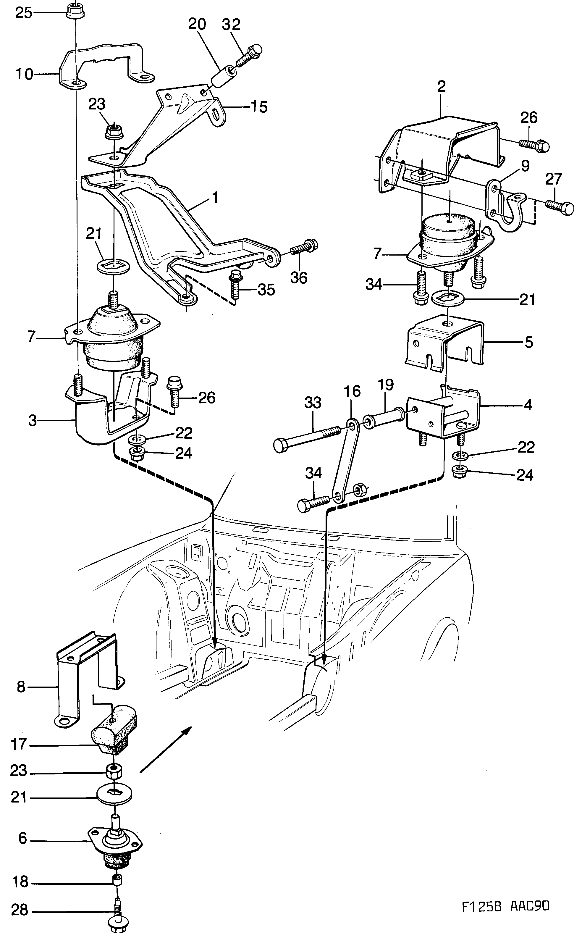 Saab 900 Engine suspension Hydraulic diagram