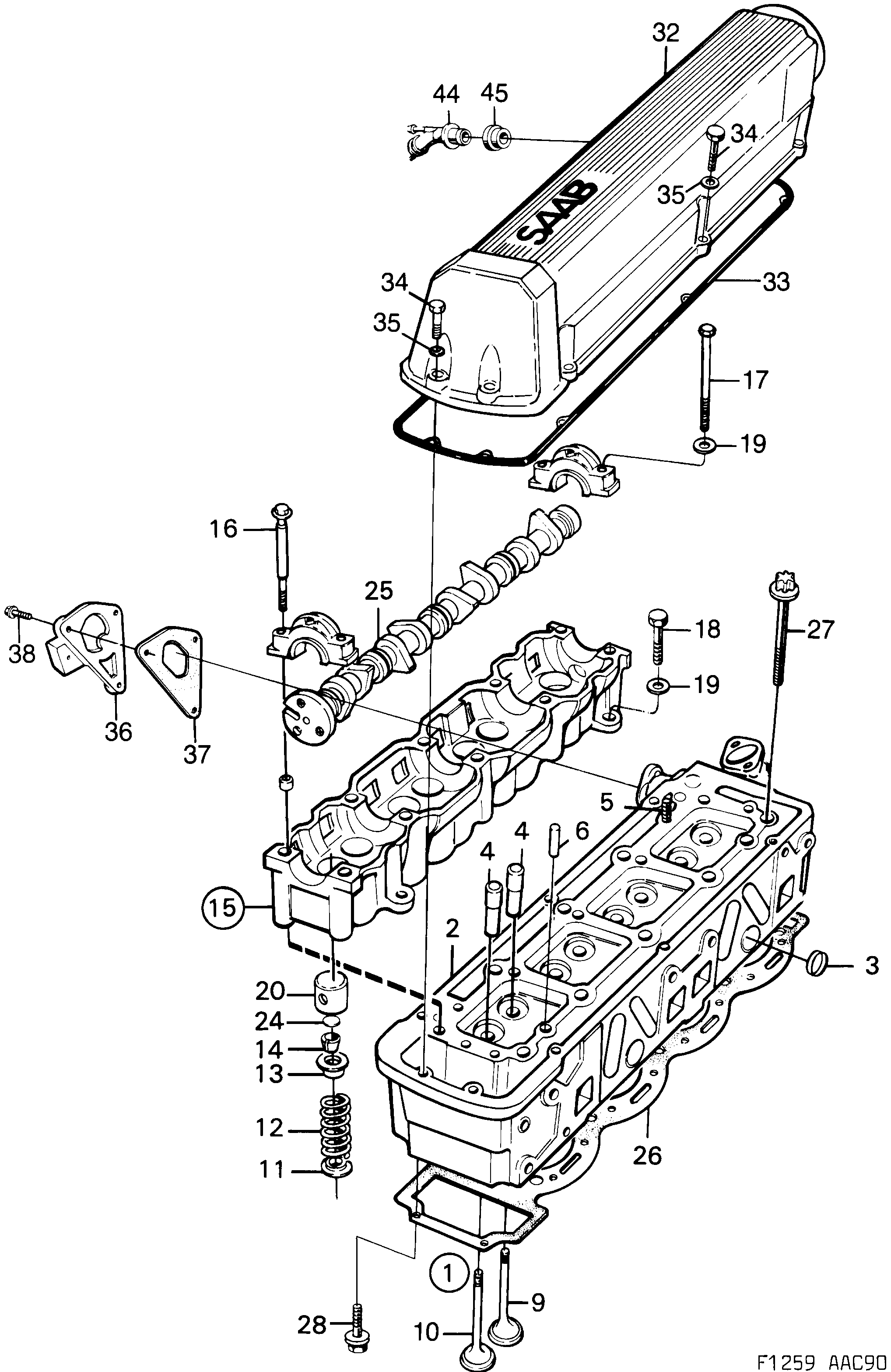 Saab 900 Cylinder head diagram
