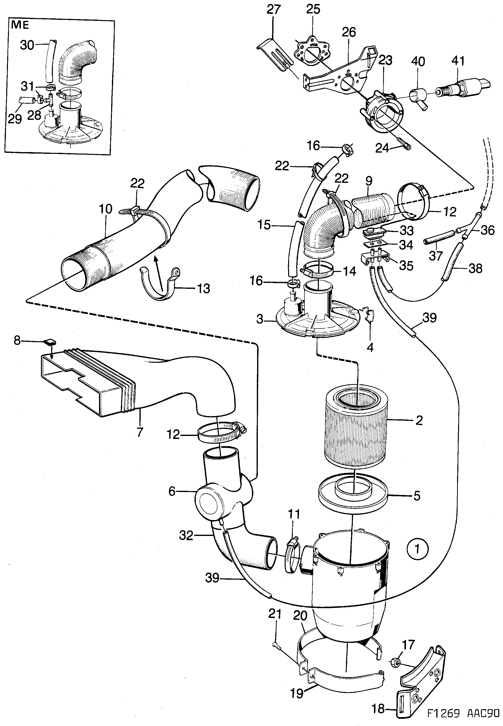 Saab 900 Air cleaner carburettor engine diagram