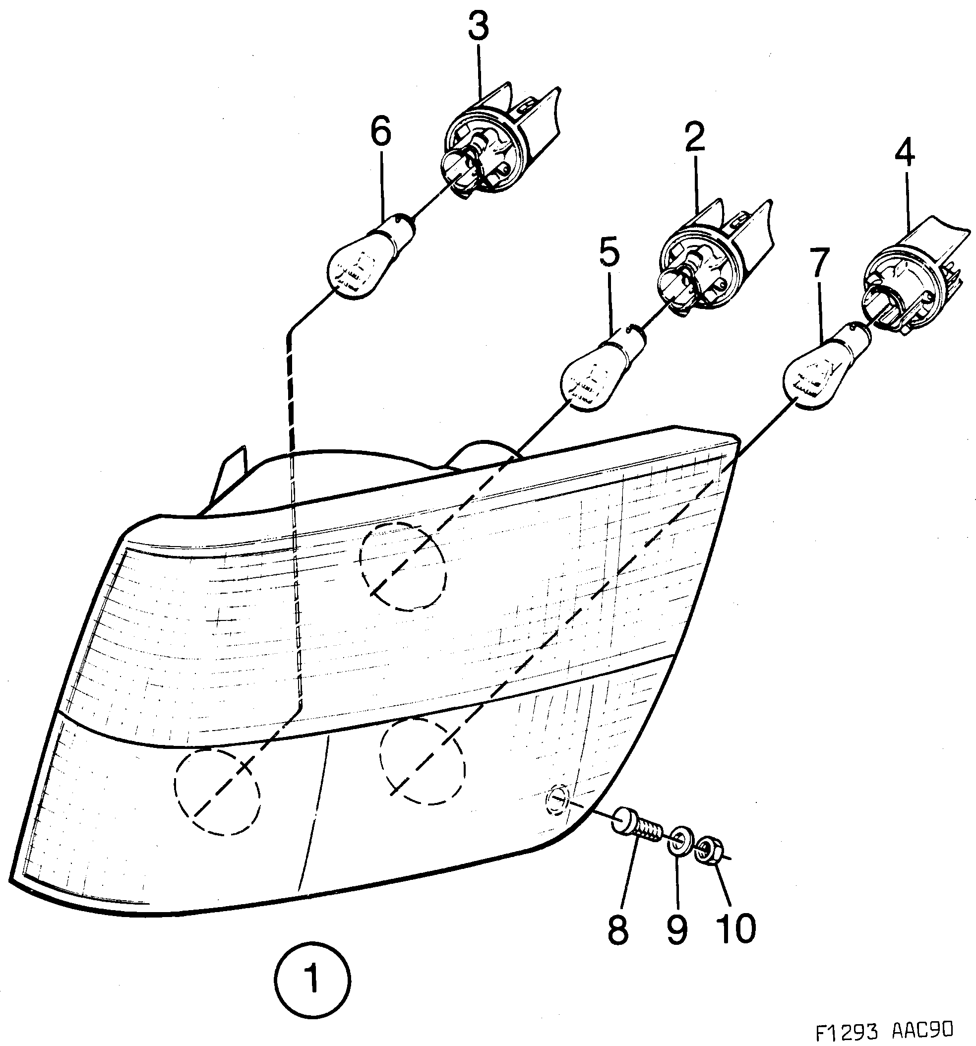 Saab 900 Lamp cluster Front diagram