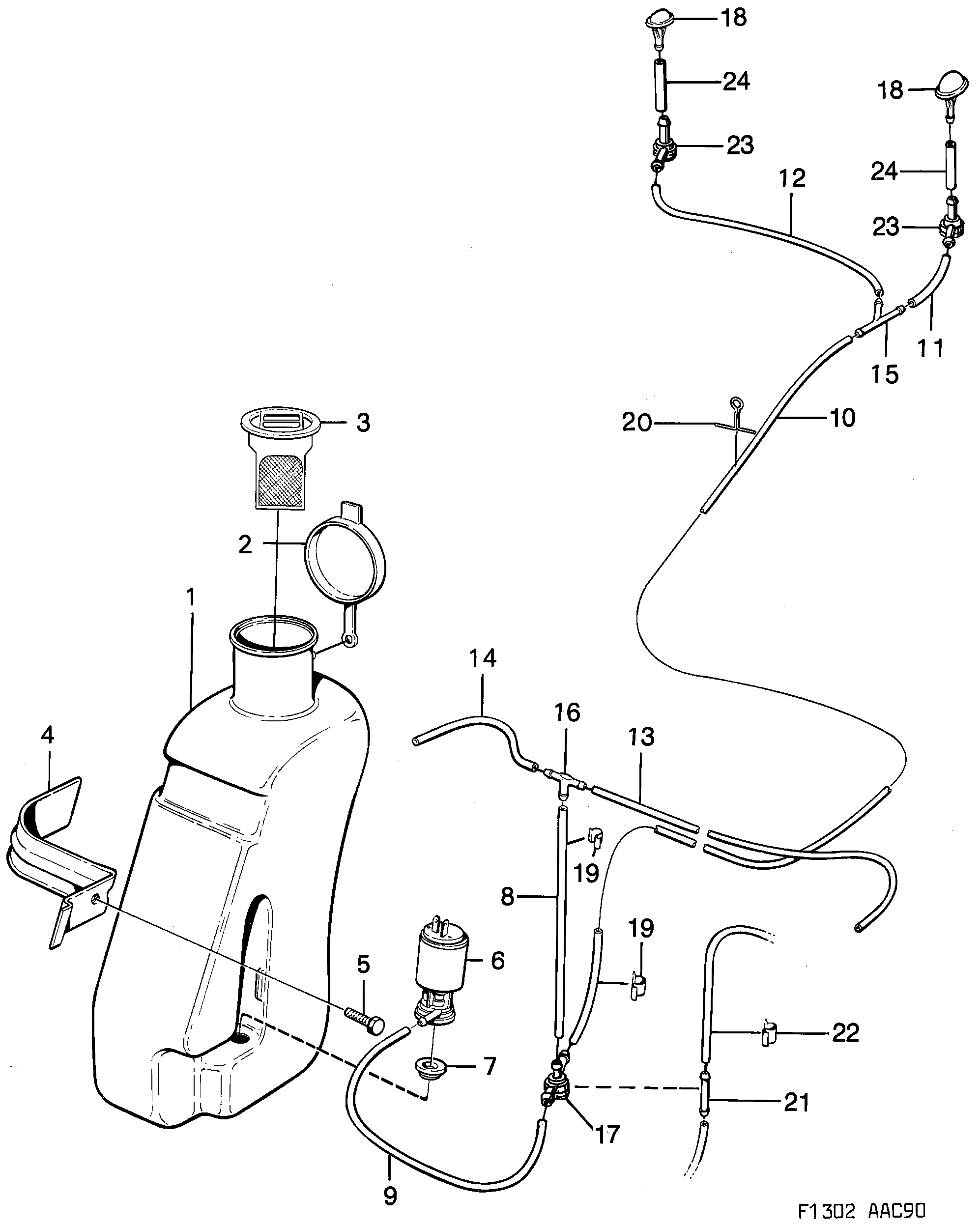Saab 900 Washer unit diagram