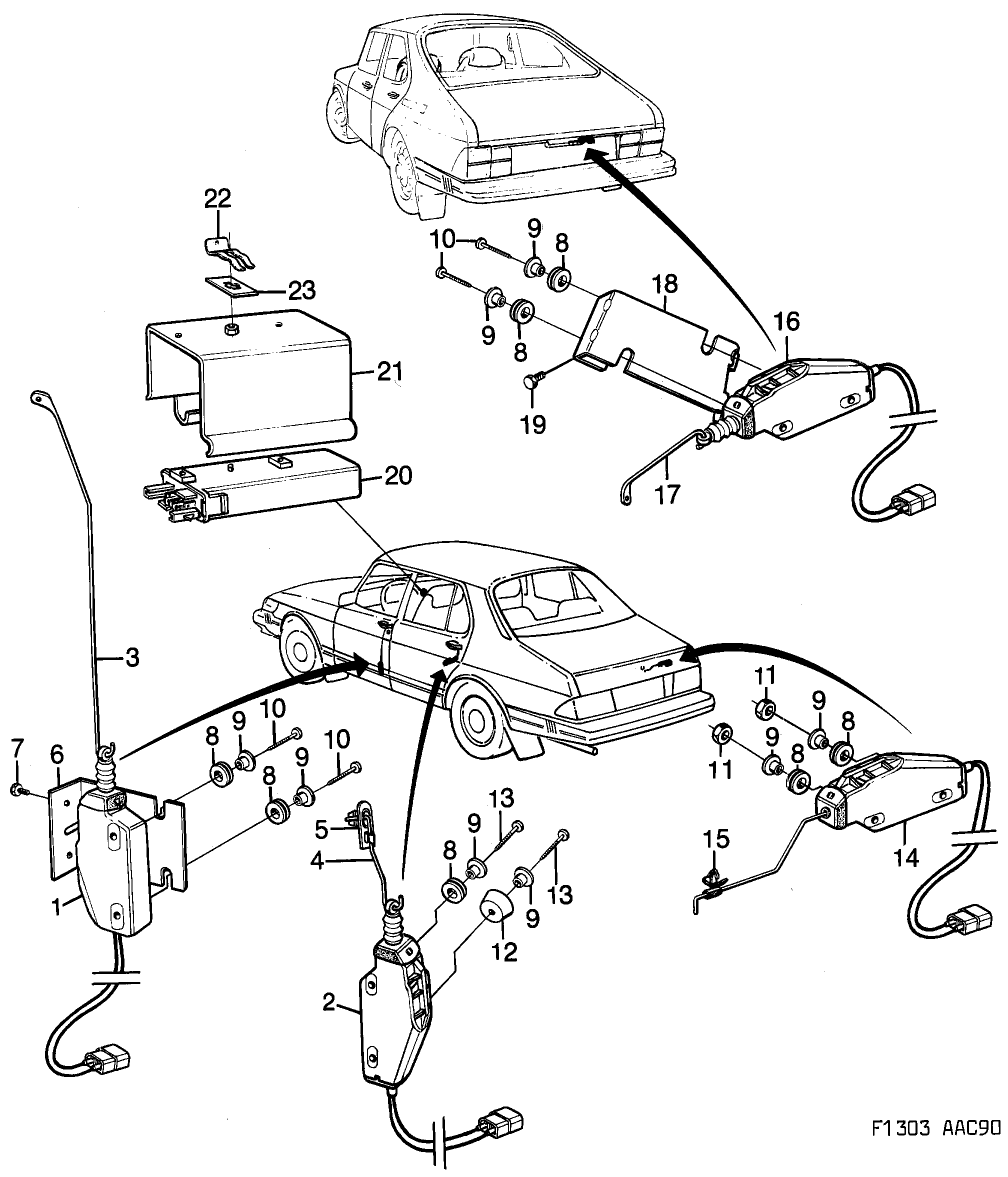 Saab 900 Central lock diagram