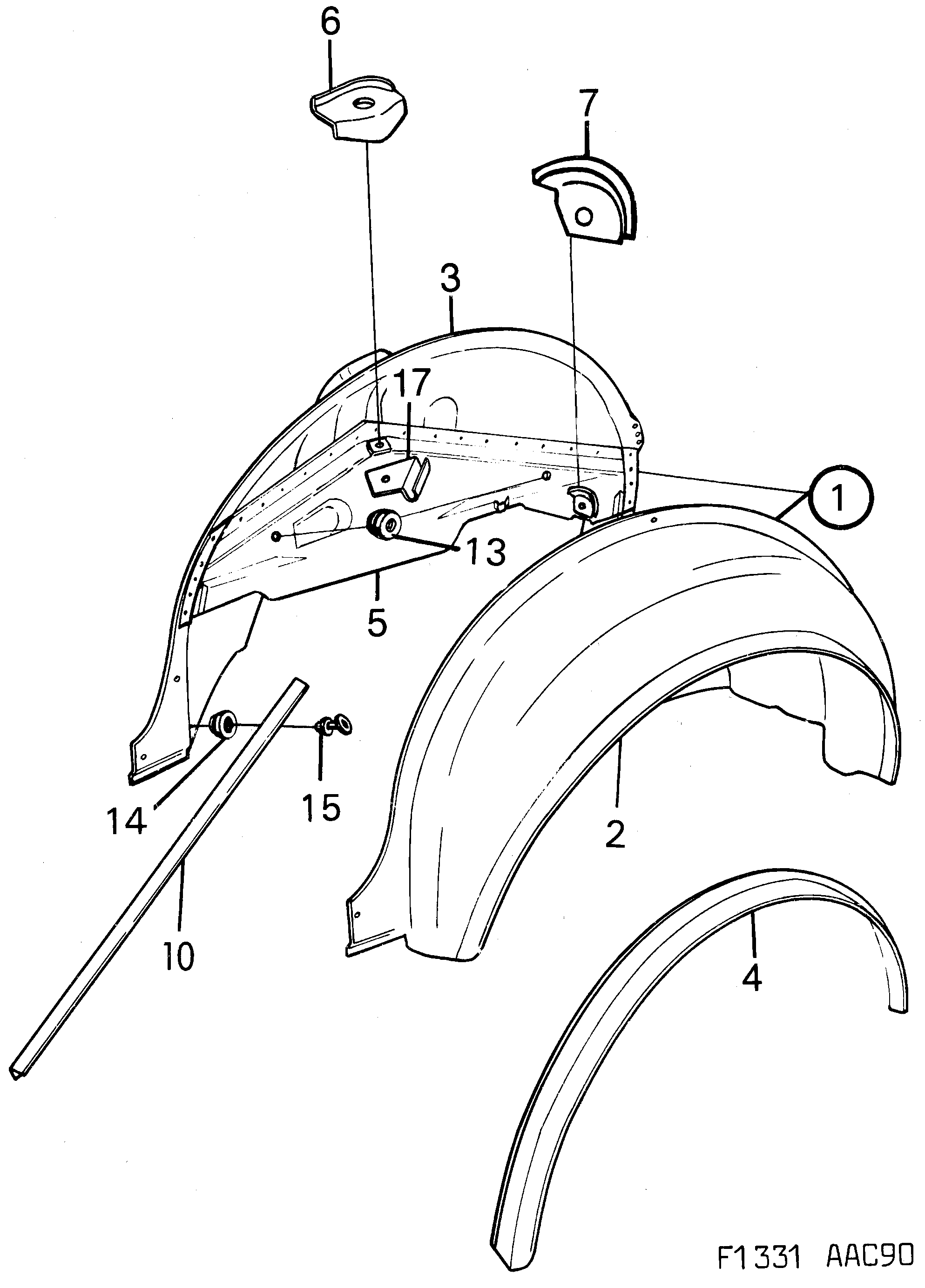 Saab 900 Wheel housing, rear diagram