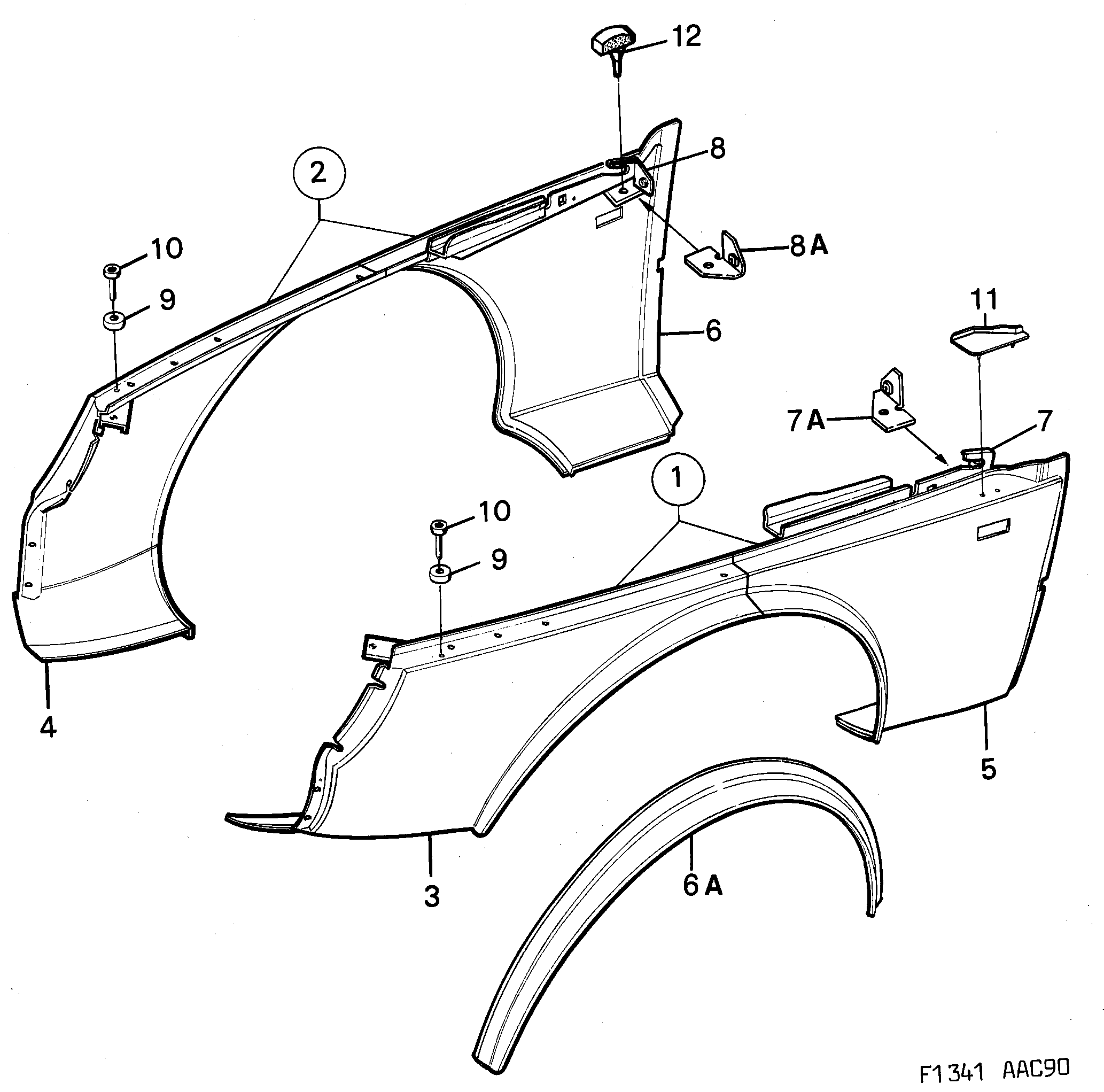 Saab 900 Front fender diagram