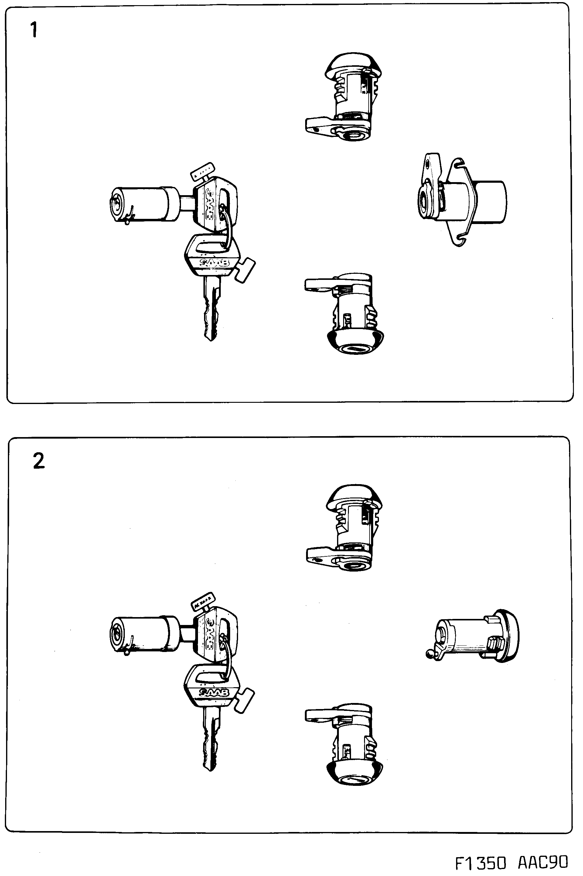 Saab 900 Lock Lock cylinder set diagram