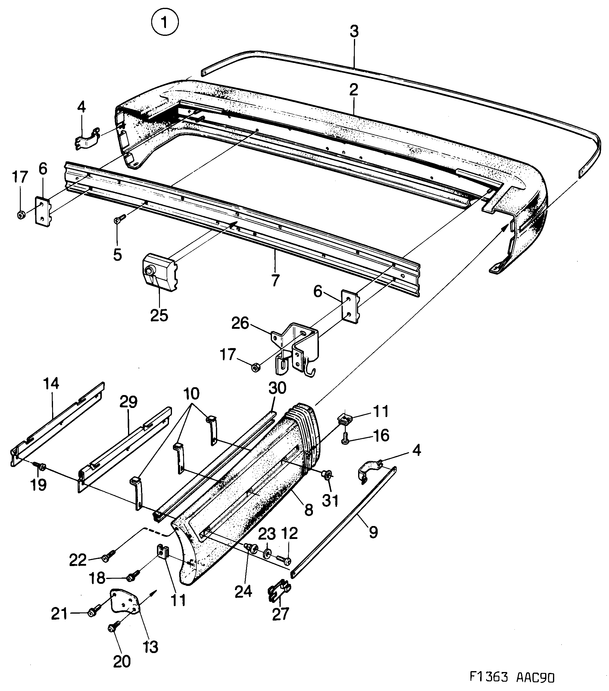 Saab 900 Bumper, rear diagram