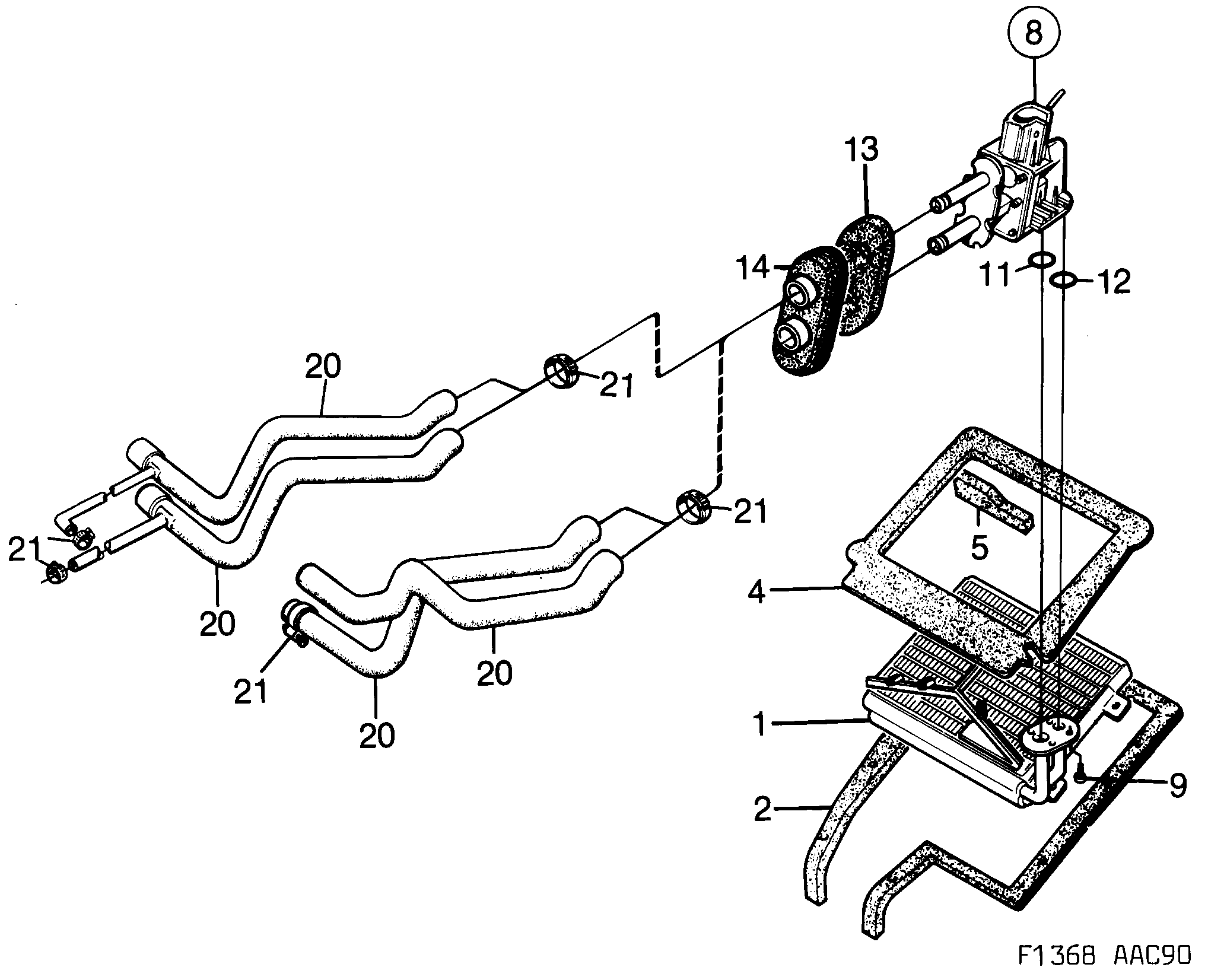 Saab 900 Heat exchanger Water valve diagram