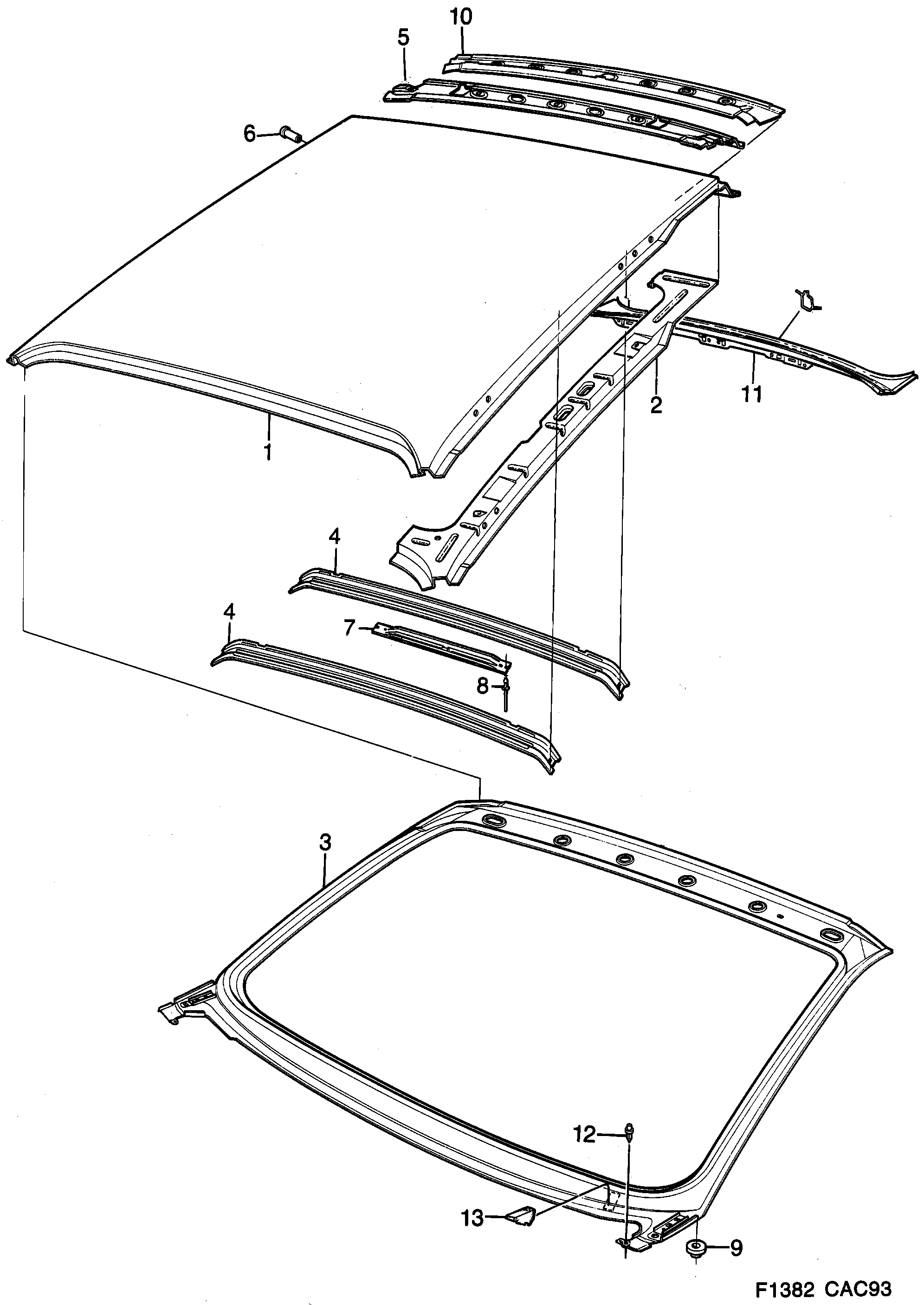 Saab 9000 Roof diagram