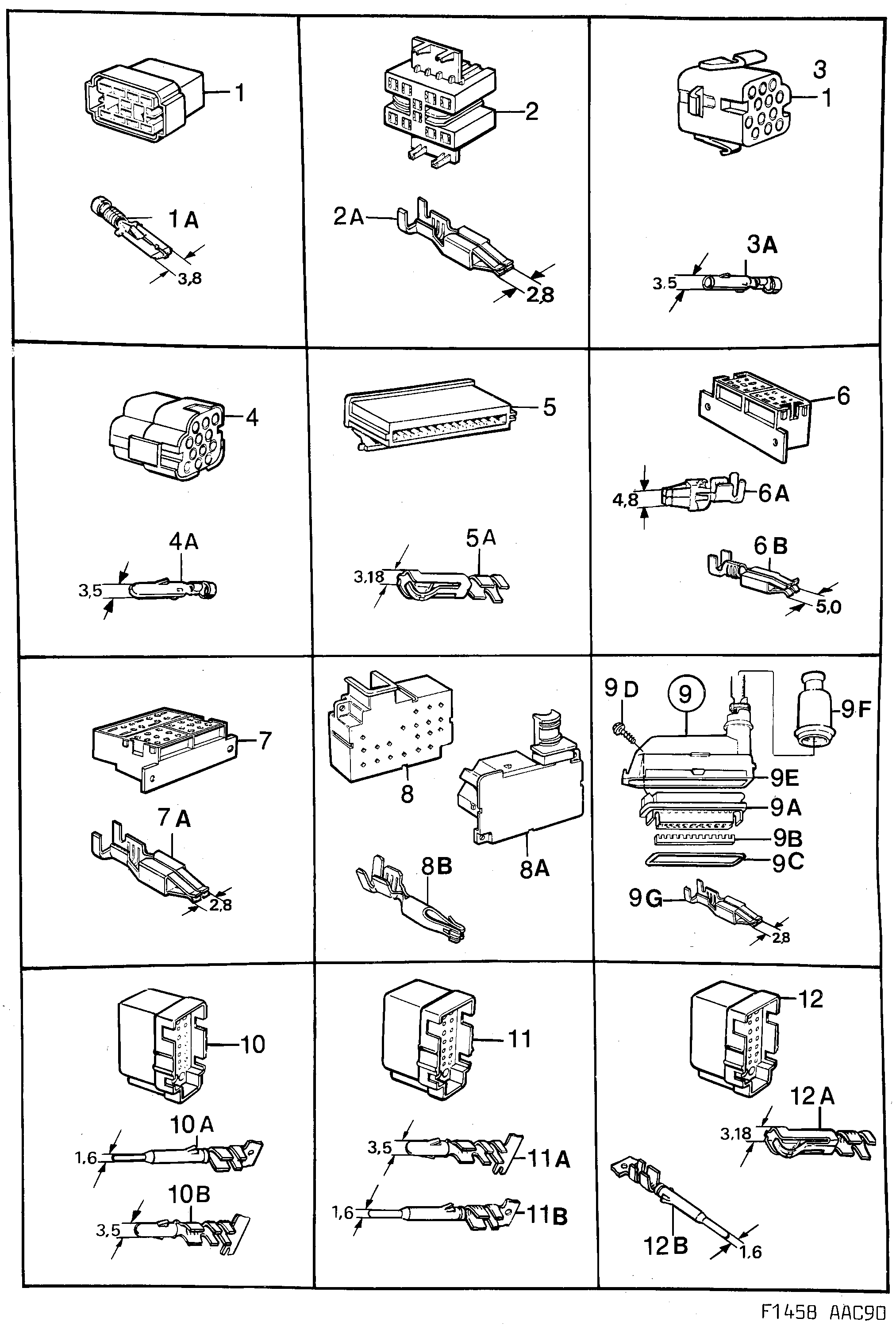 Saab 900 Connector housing etc diagram