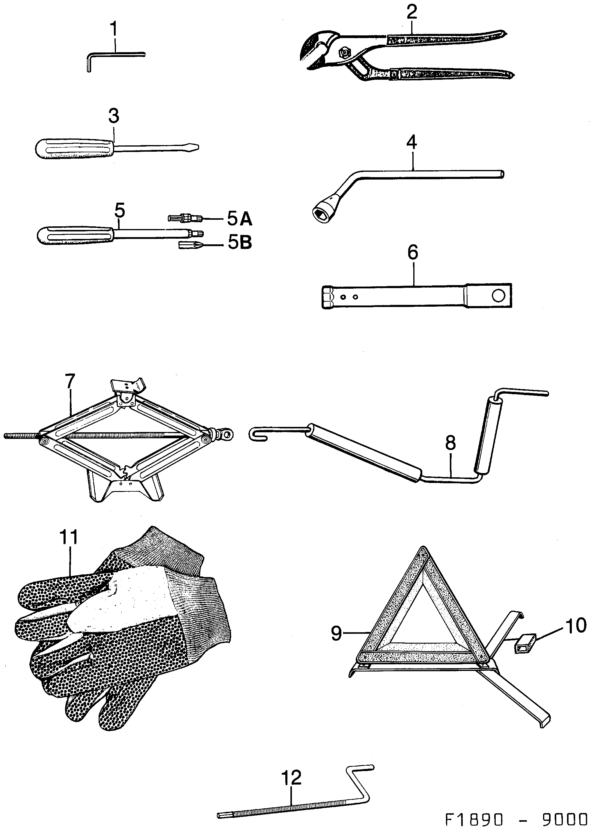 Saab 9000 Tool kit diagram