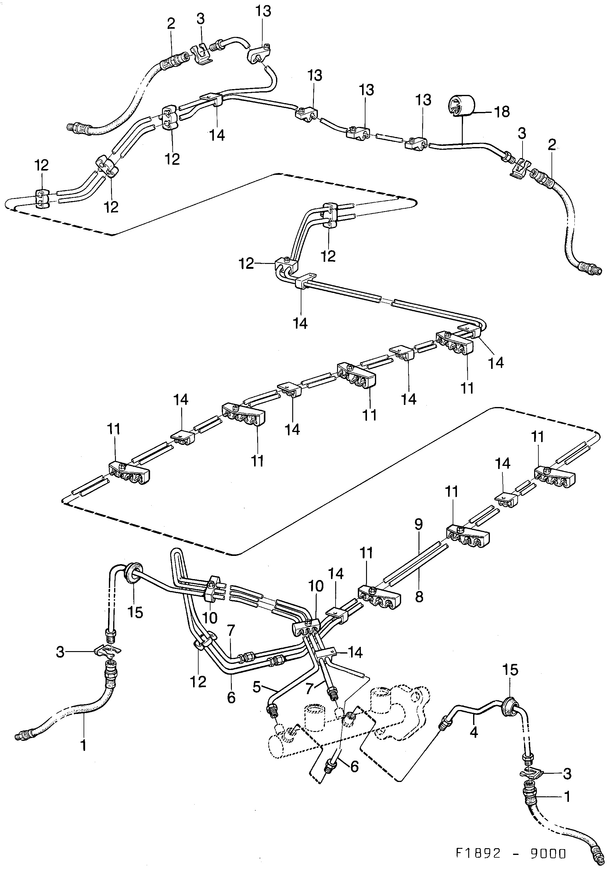 Saab 9000 Brake lines diagram