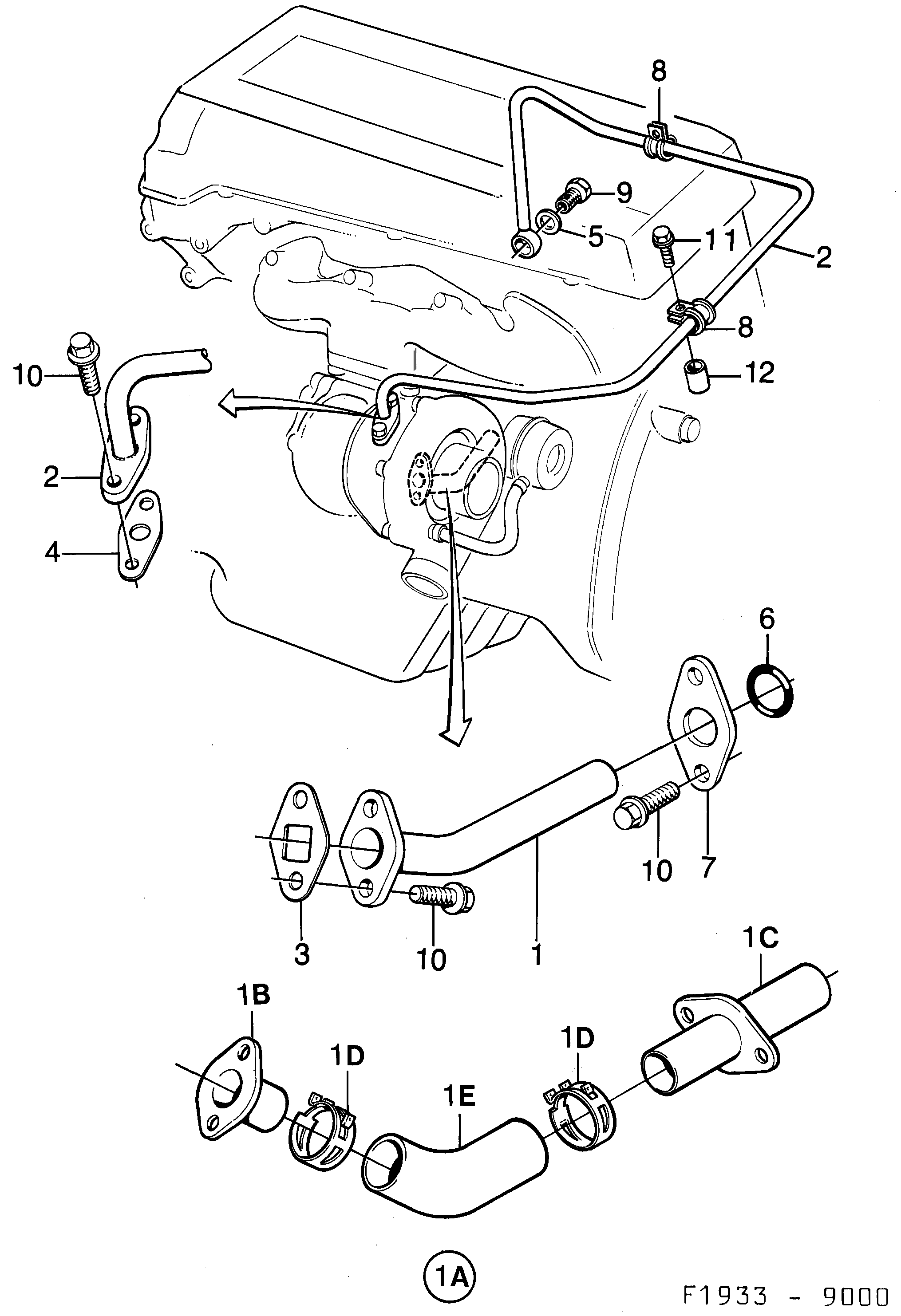 Saab 9000 Oil pipe diagram