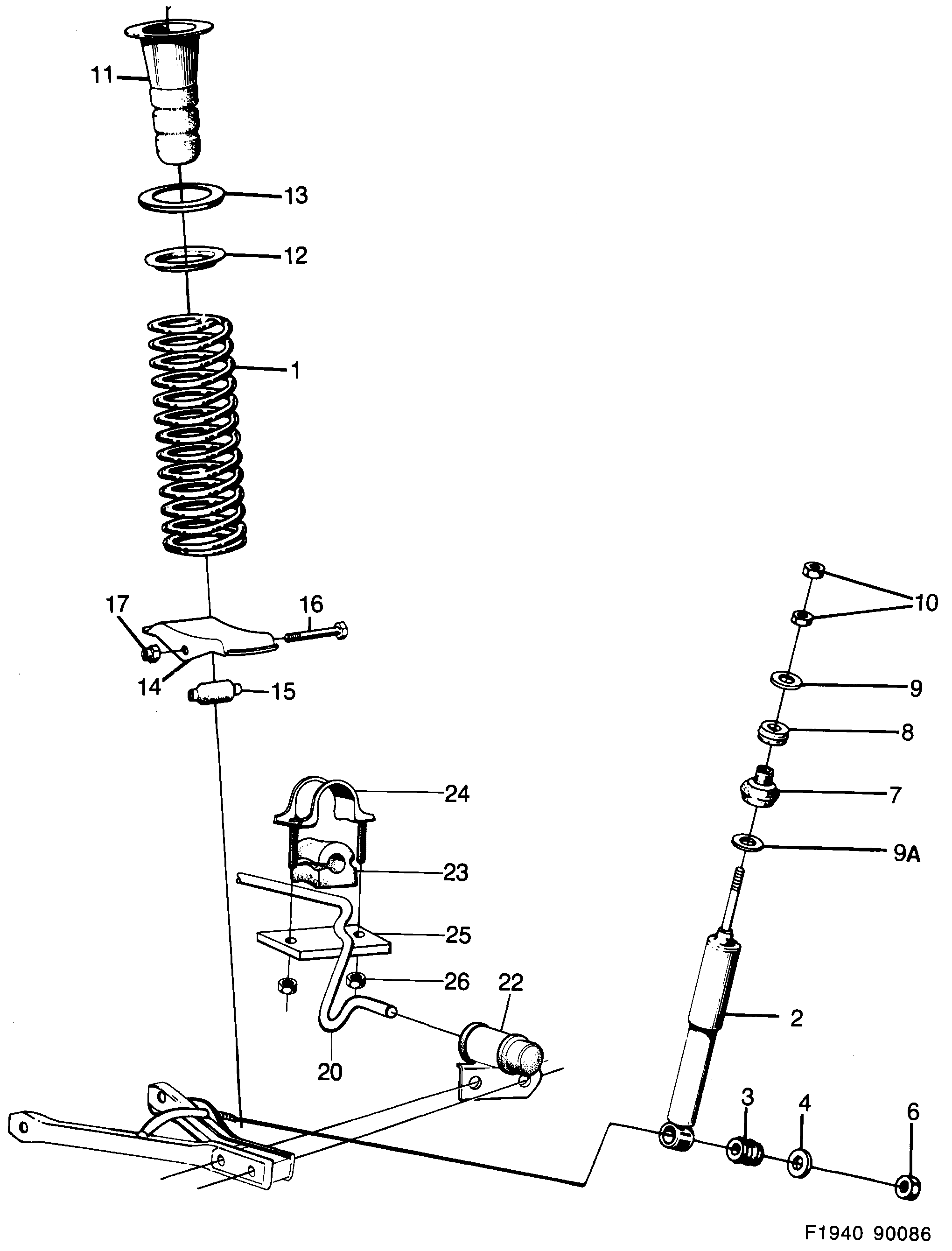 Saab 900 Front suspension diagram