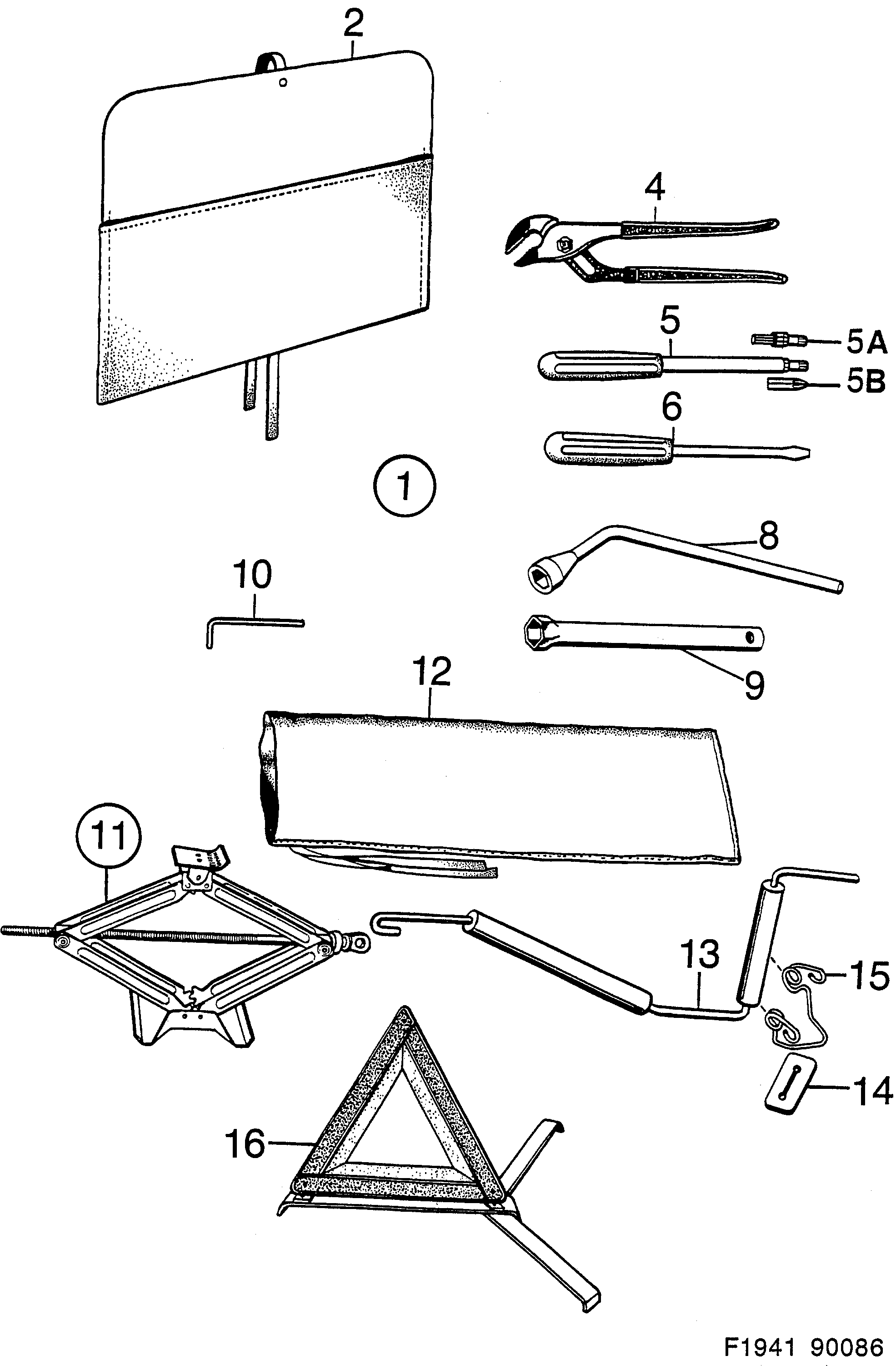 Saab 900 Tool kit diagram