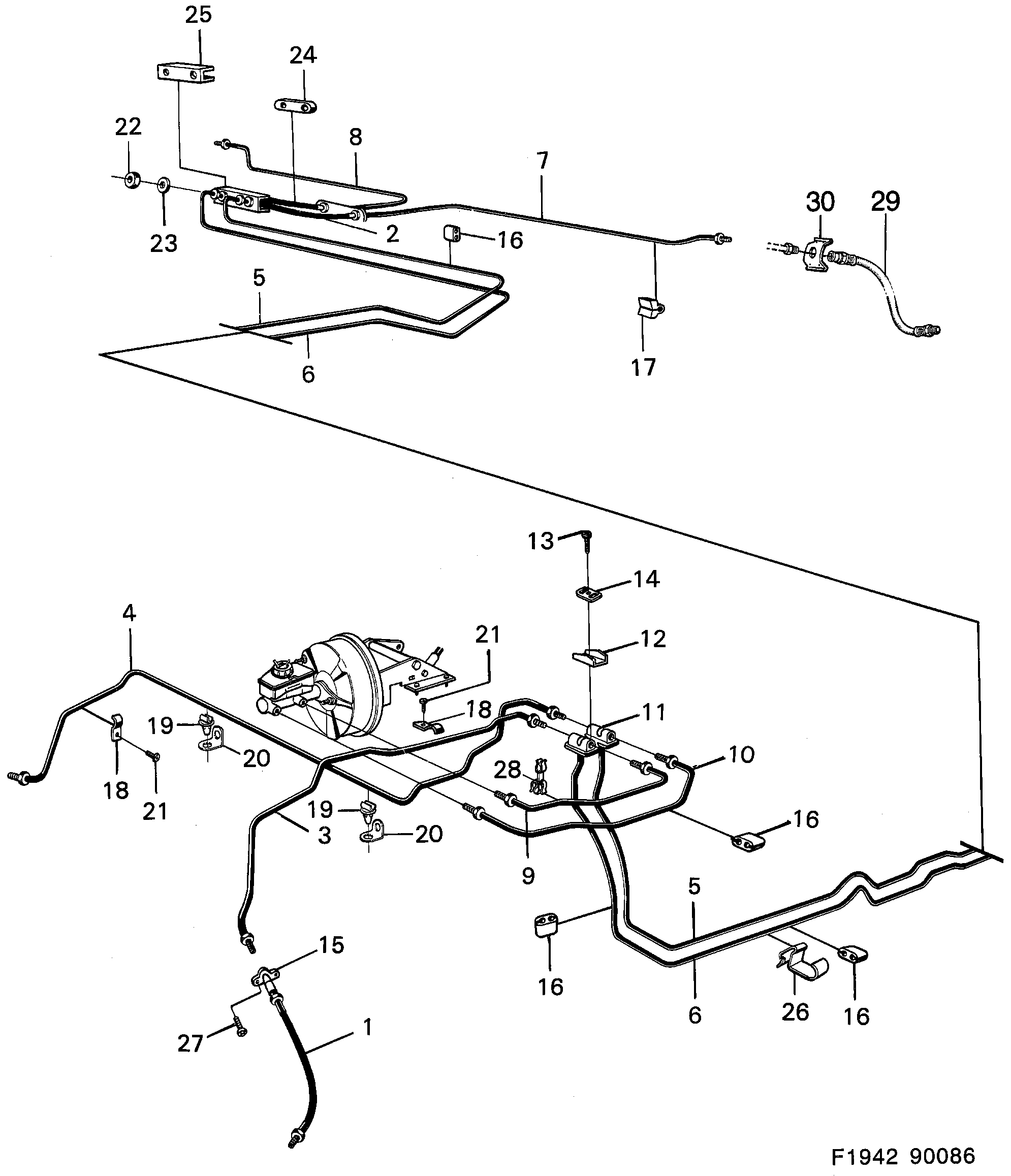 Saab 900 Brake lines diagram