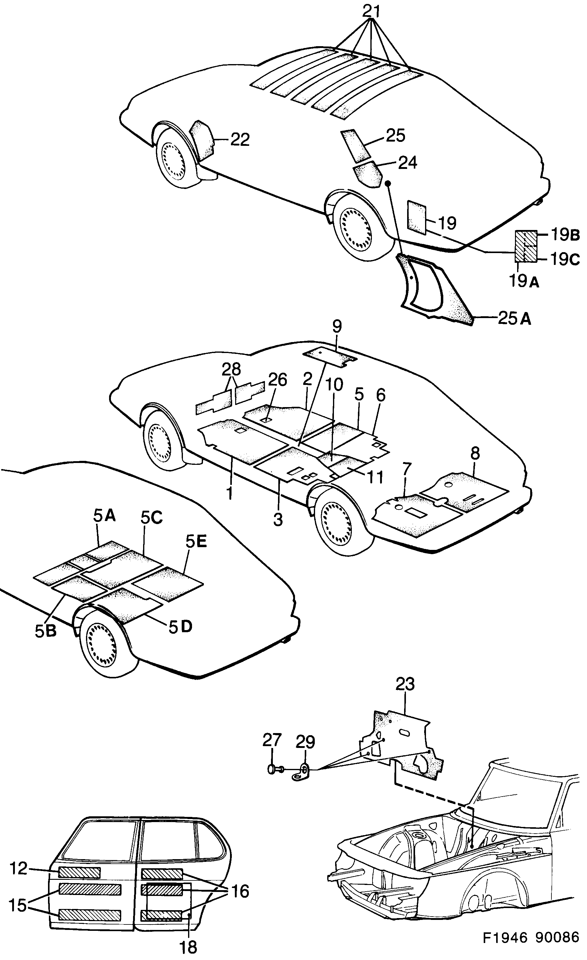 Saab 900 Sound insulation diagram