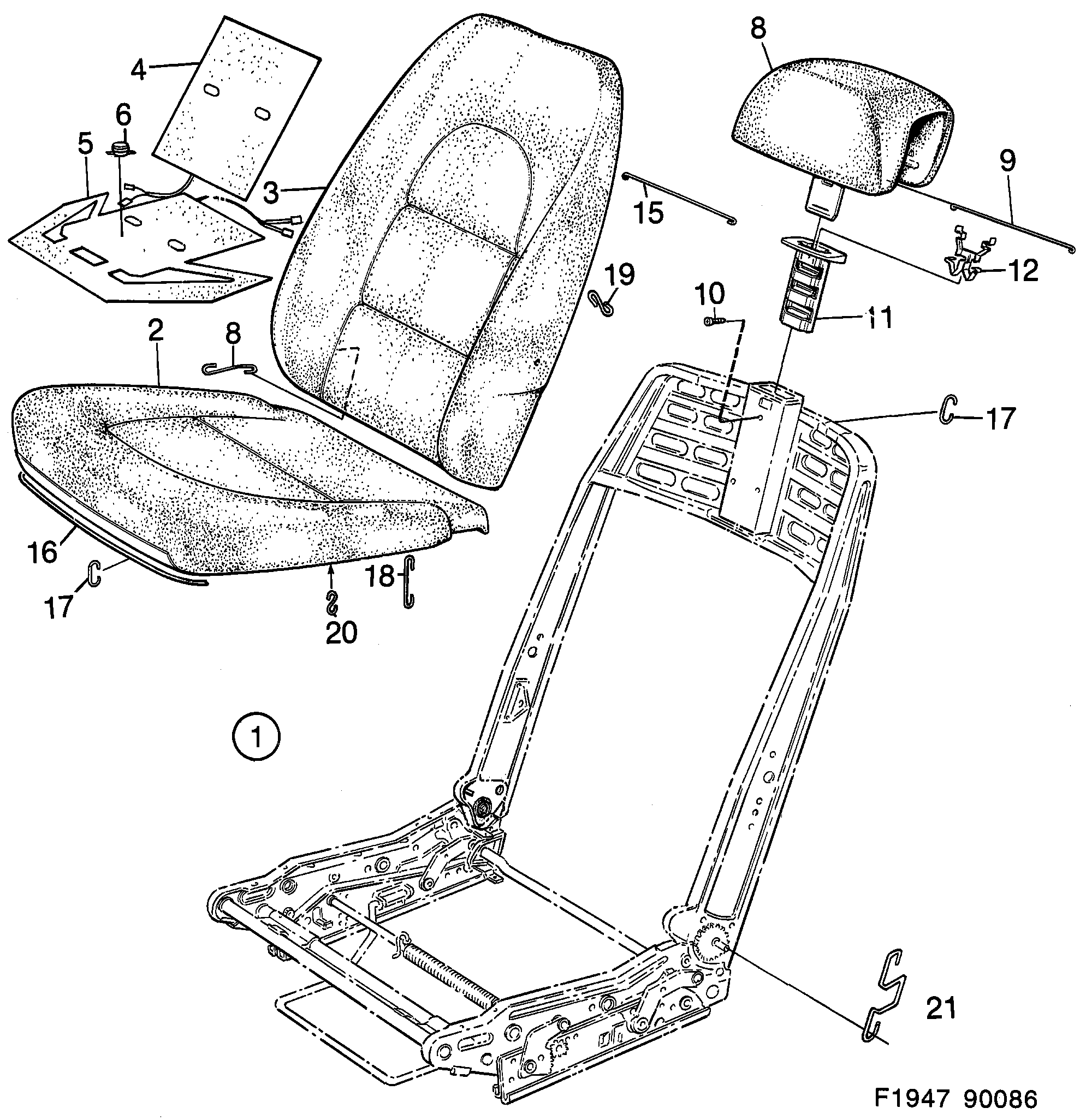 Saab 900 Front seats Part 1 Automatic belts diagram