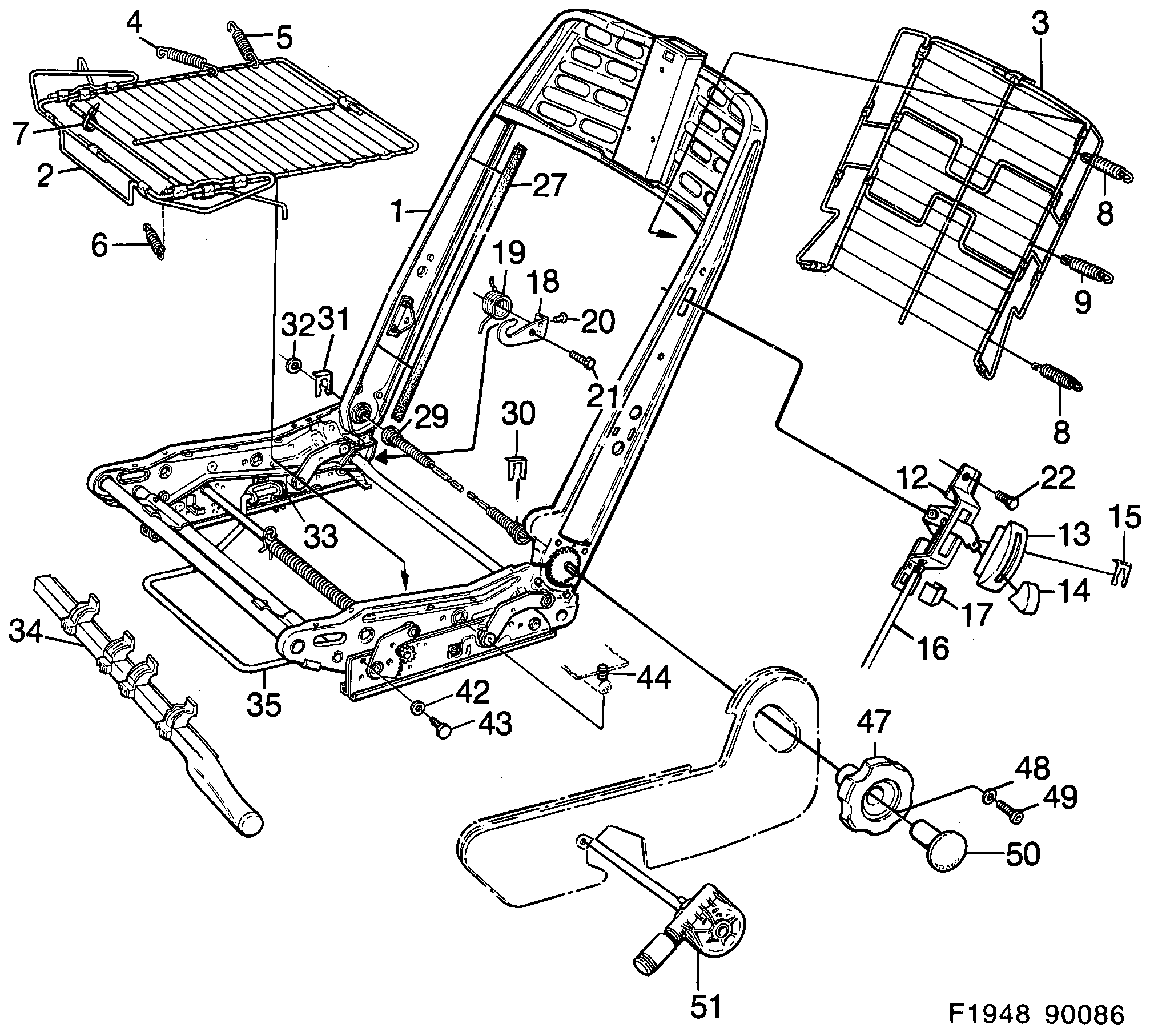 Saab 900 Front seats Part 2 Automatic belts diagram