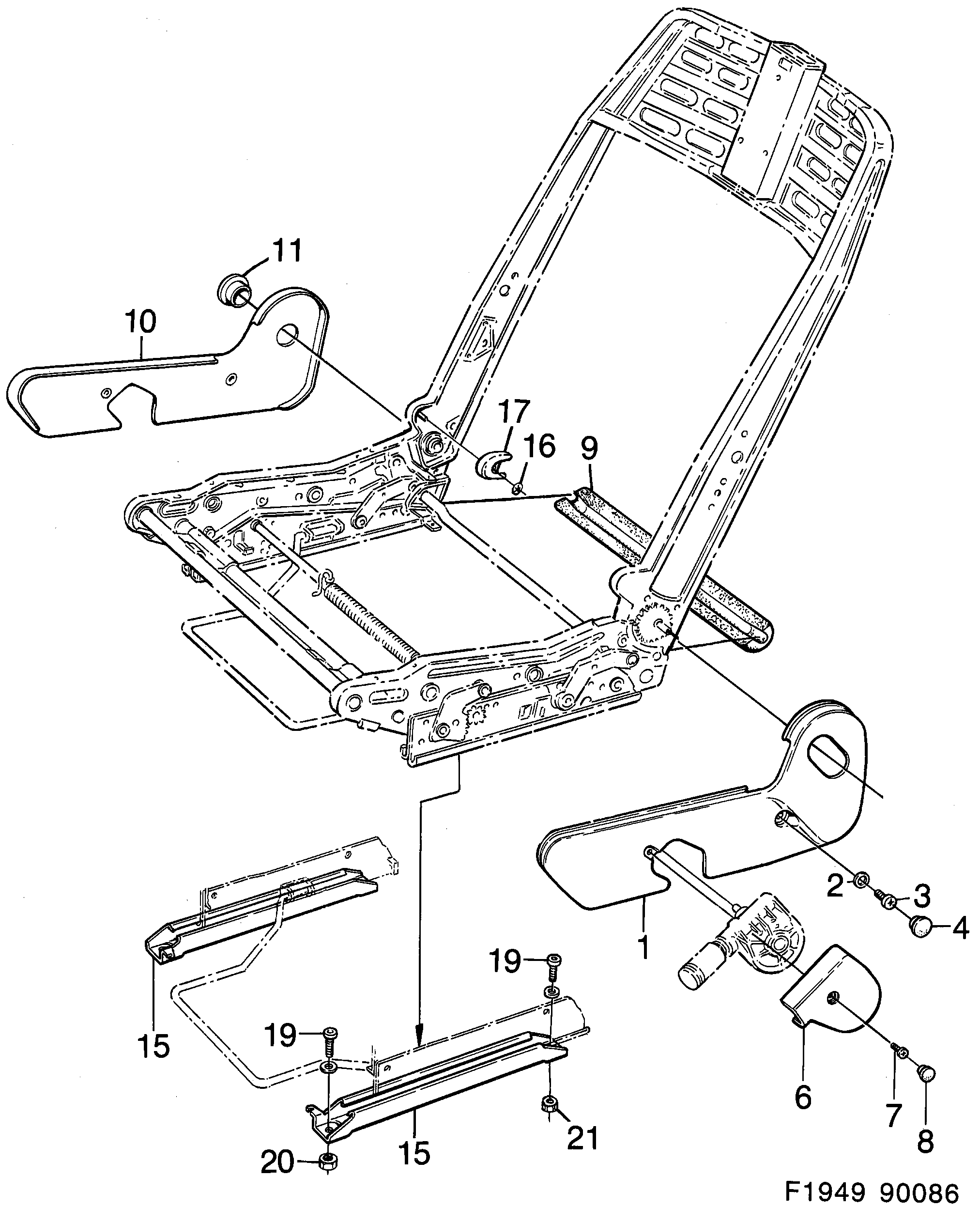 Saab 900 Front seats Part 3 Automatic belts diagram