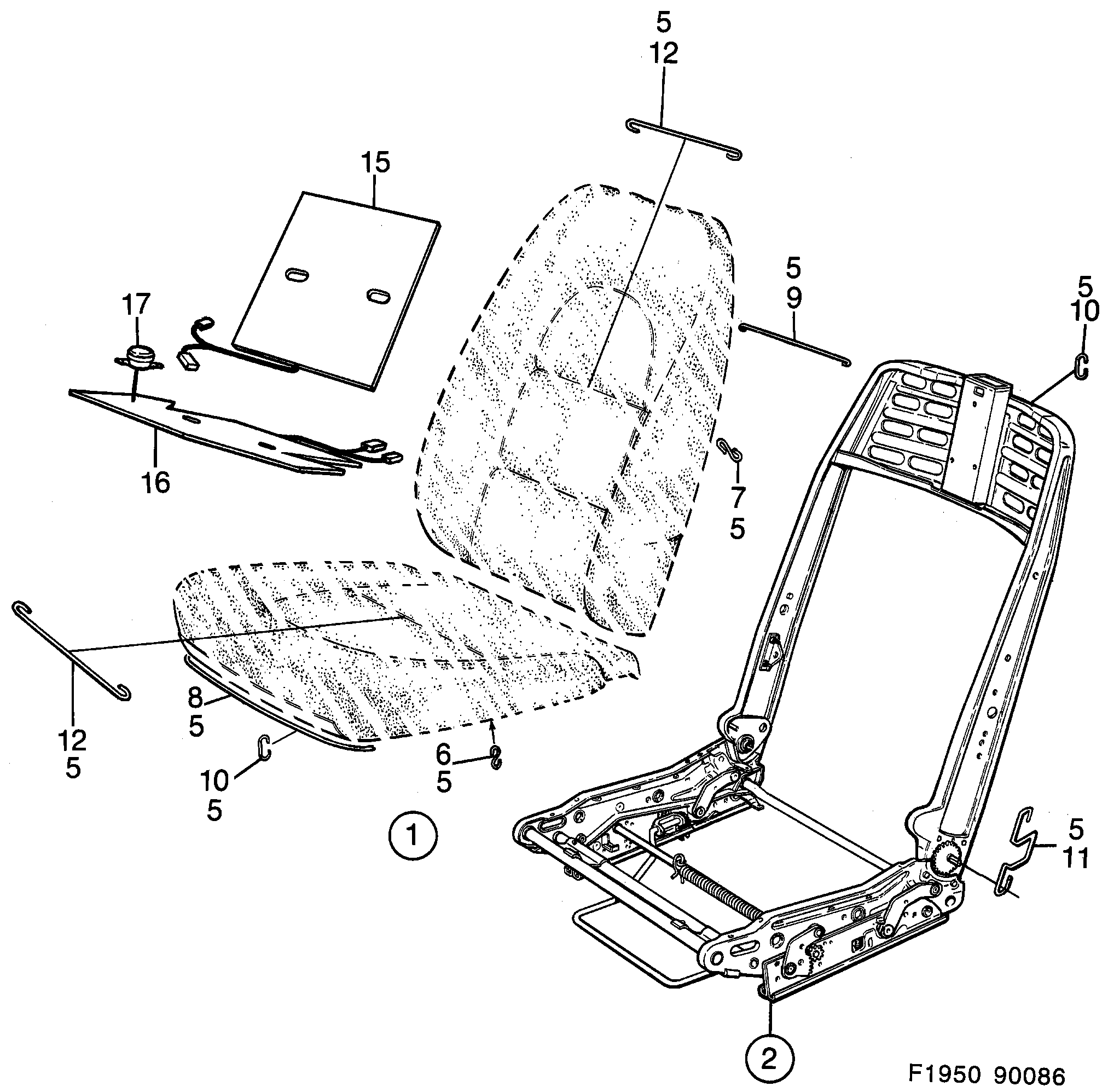 Saab 900 Front seats Part 1 Automatic belt diagram