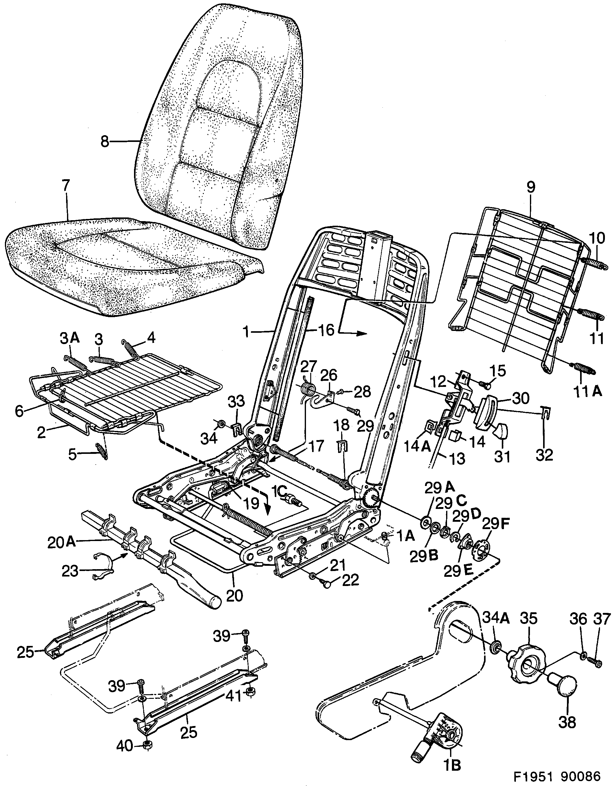 Saab 900 Front seats Part 2 Automatic belt diagram