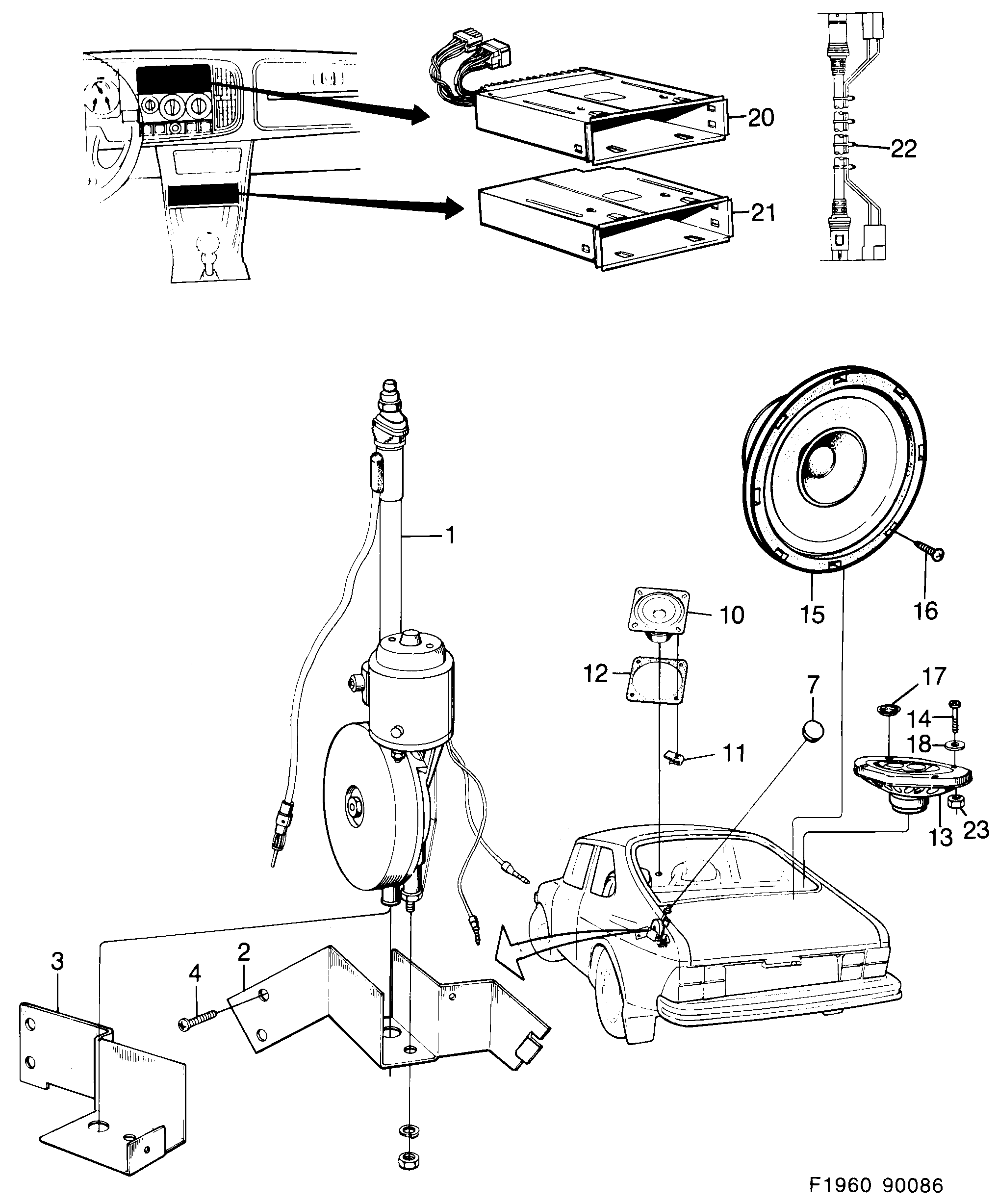Saab 900 Electrical aerial Loudspeaker diagram