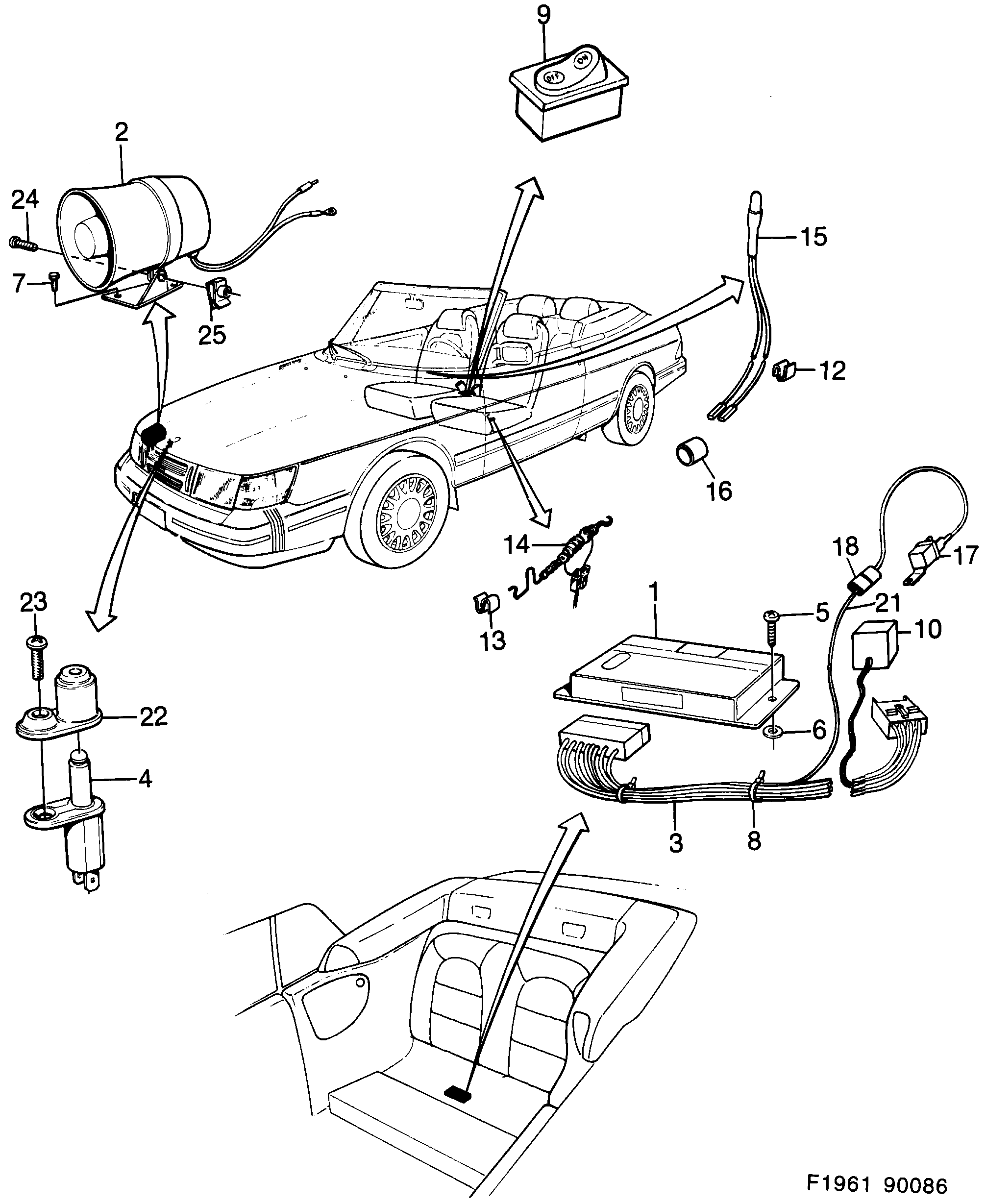 Saab 900 Anti theft system Convertible diagram