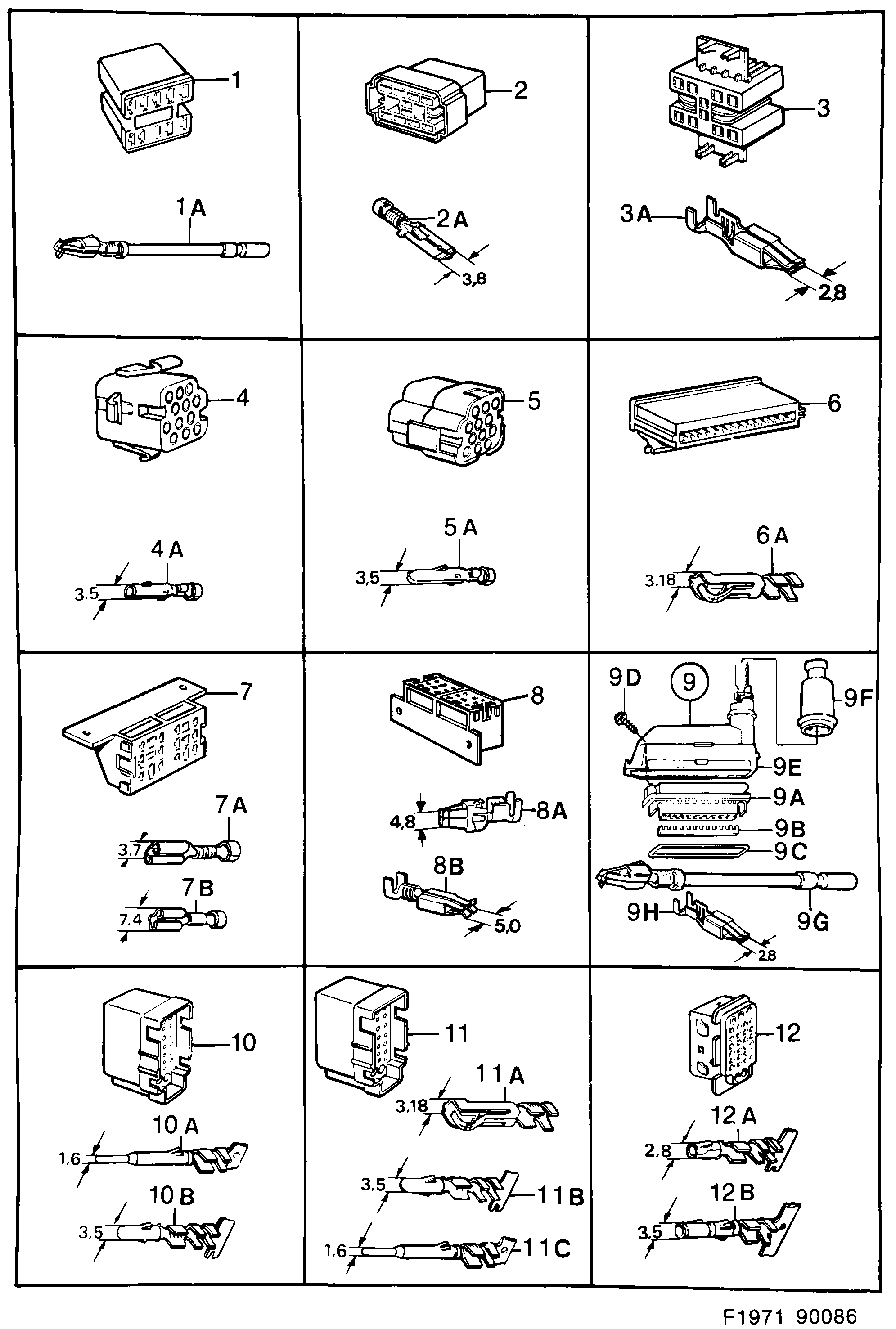 Saab 900 Connector housing etc diagram