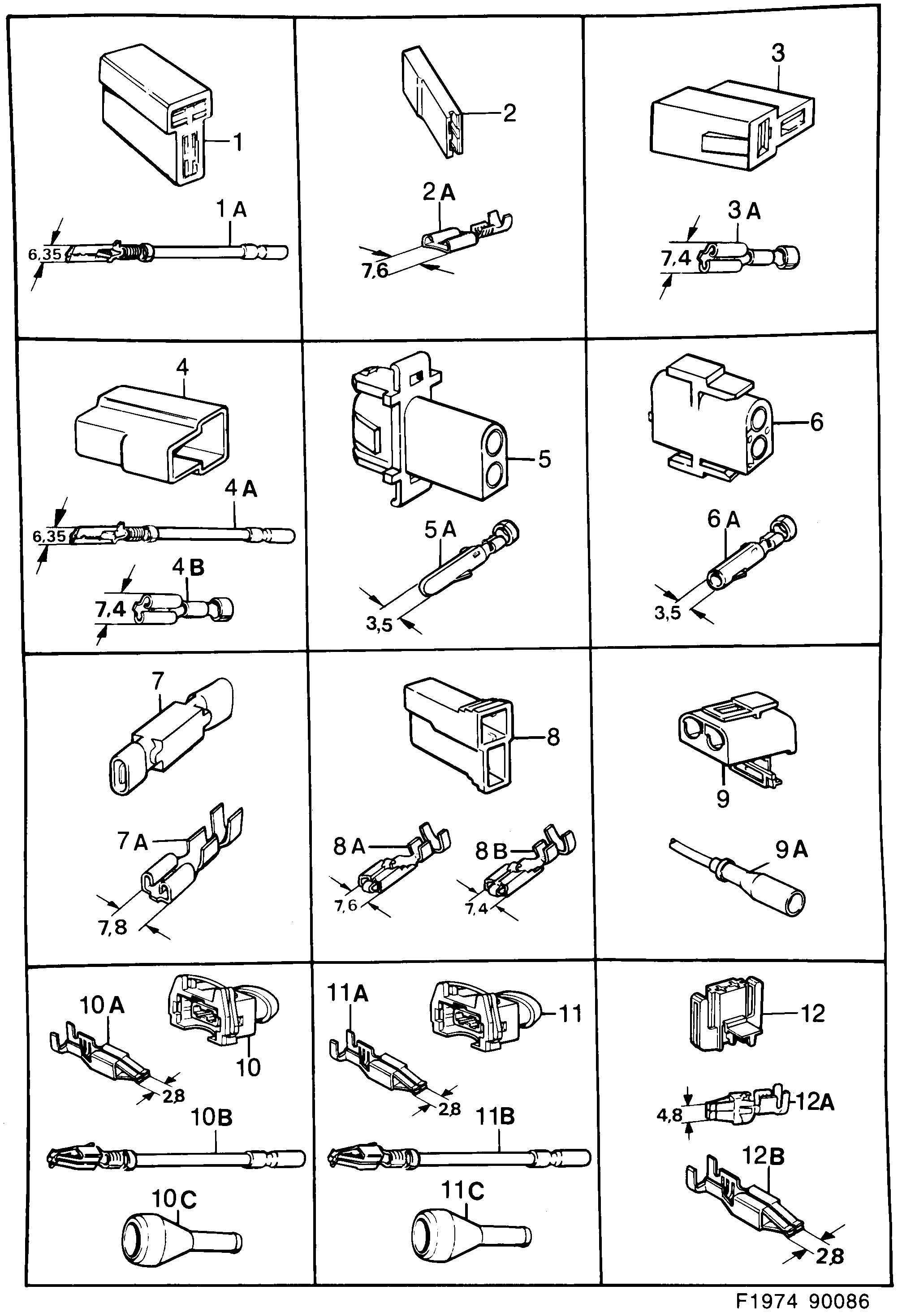 Saab 900 Connector housing etc diagram